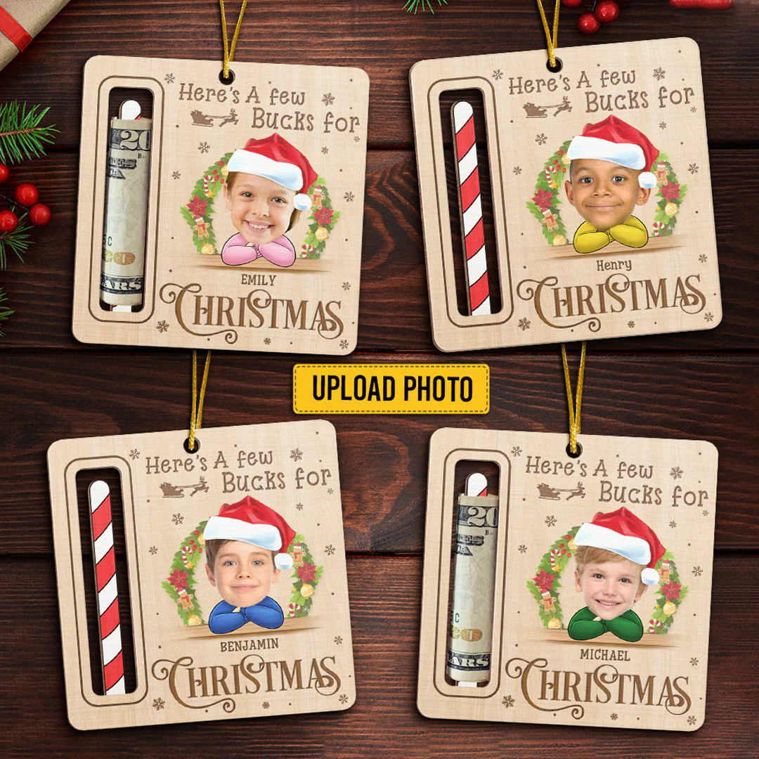 Custom Photo A Few Bucks For Lovely Christmas - Family Personalized Custom Ornament, Money Holder - Wood Custom Shaped - Christmas Gift For Baby Kids, Family Members - Image 2
