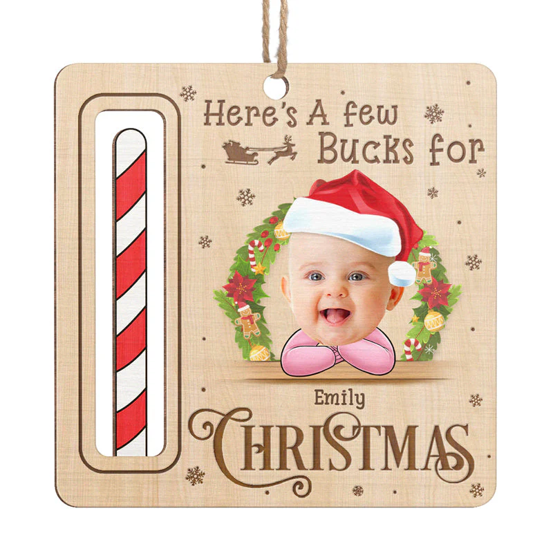 Custom Photo A Few Bucks For Lovely Christmas - Family Personalized Custom Ornament, Money Holder - Wood Custom Shaped - Christmas Gift For Baby Kids, Family Members - Image 3