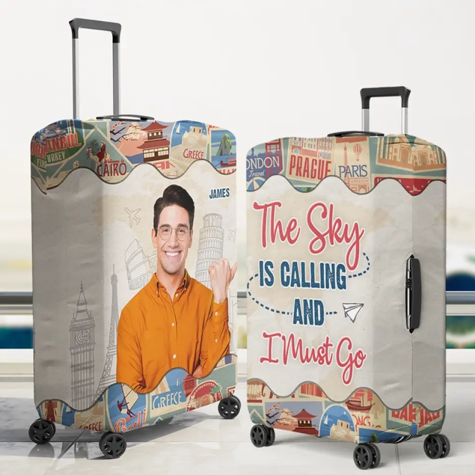 Custom Photo A Guy Loves Traveling - Travel Personalized Custom Luggage Cover - Holiday Vacation Gift, Gift For Adventure Travel Lovers - Image 3