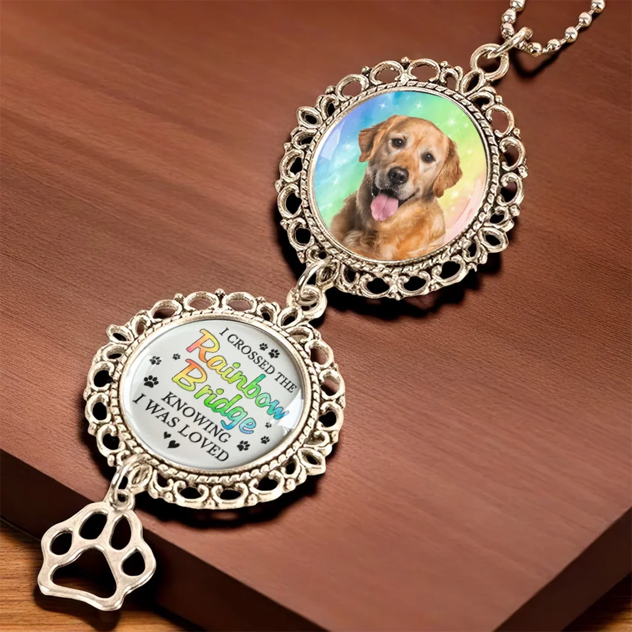 Custom Photo A Piece Of My Heart Is At The Rainbow Bridge - Memorial Personalized Custom Metal Car Hanging Ornament With Charm - Sympathy Gift For Pet Owners, Pet Lovers - Image 4