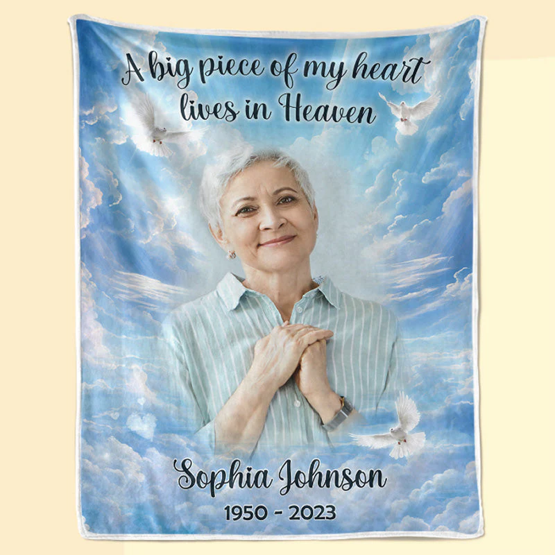 Custom Photo A Piece Of My Heart Lives In Heaven - Memorial Personalized Custom Blanket - Christmas Gift, Sympathy Gift For Family Members - Image 2