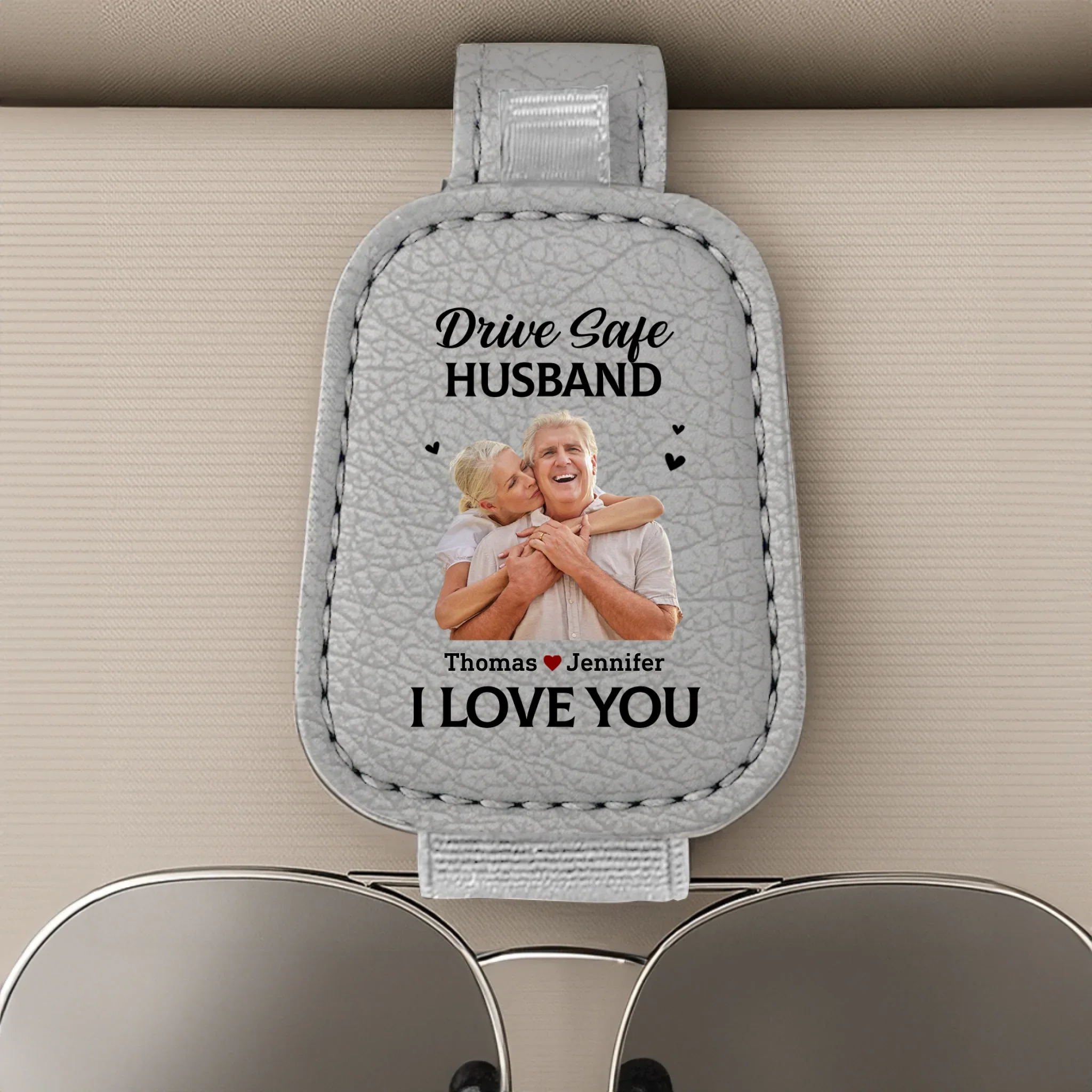 Custom Photo A Piece Of My Heart Rides With You - Couple Personalized Custom Leather Car Visor - Gift For Husband Wife, Anniversary - Image 3