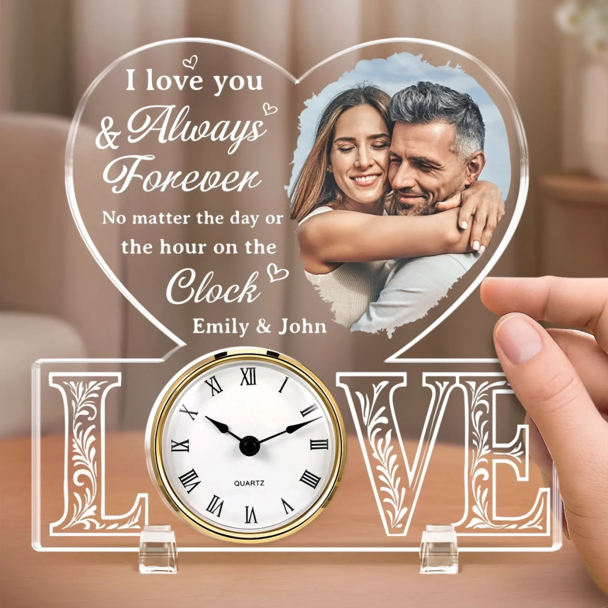 Custom Photo Acrylic Desk Clock - Personalized Anniversary Wedding Gifts For Husband And Wife, Him And Her - You Are My Favorite Hour Of Every Day - Image 4