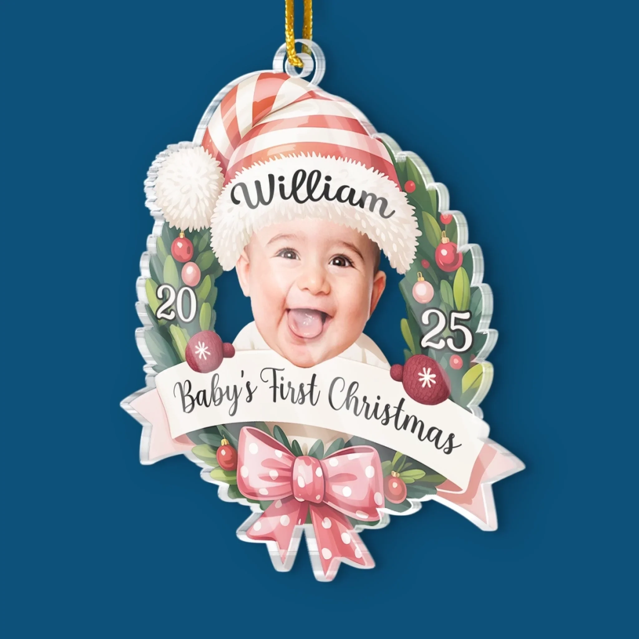 Custom Photo Acrylic Ornament - Personalized Christmas Baby Shower, Gender Reveal Gifts For New Moms, New Dads, New Parents - Santa’s Cutest Helper - Image 3
