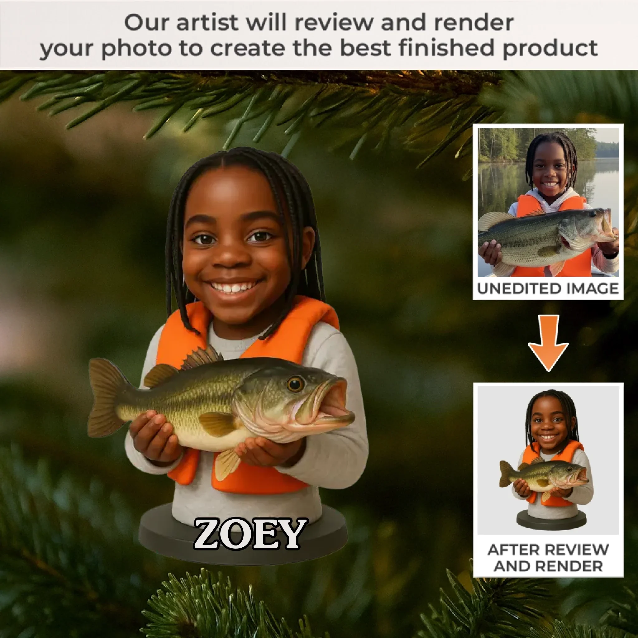 Custom Photo Acrylic Ornament - Personalized Christmas Birthday Fishing Gifts For Fisherman - Little Hands, Big Fishing Adventures - Image 2