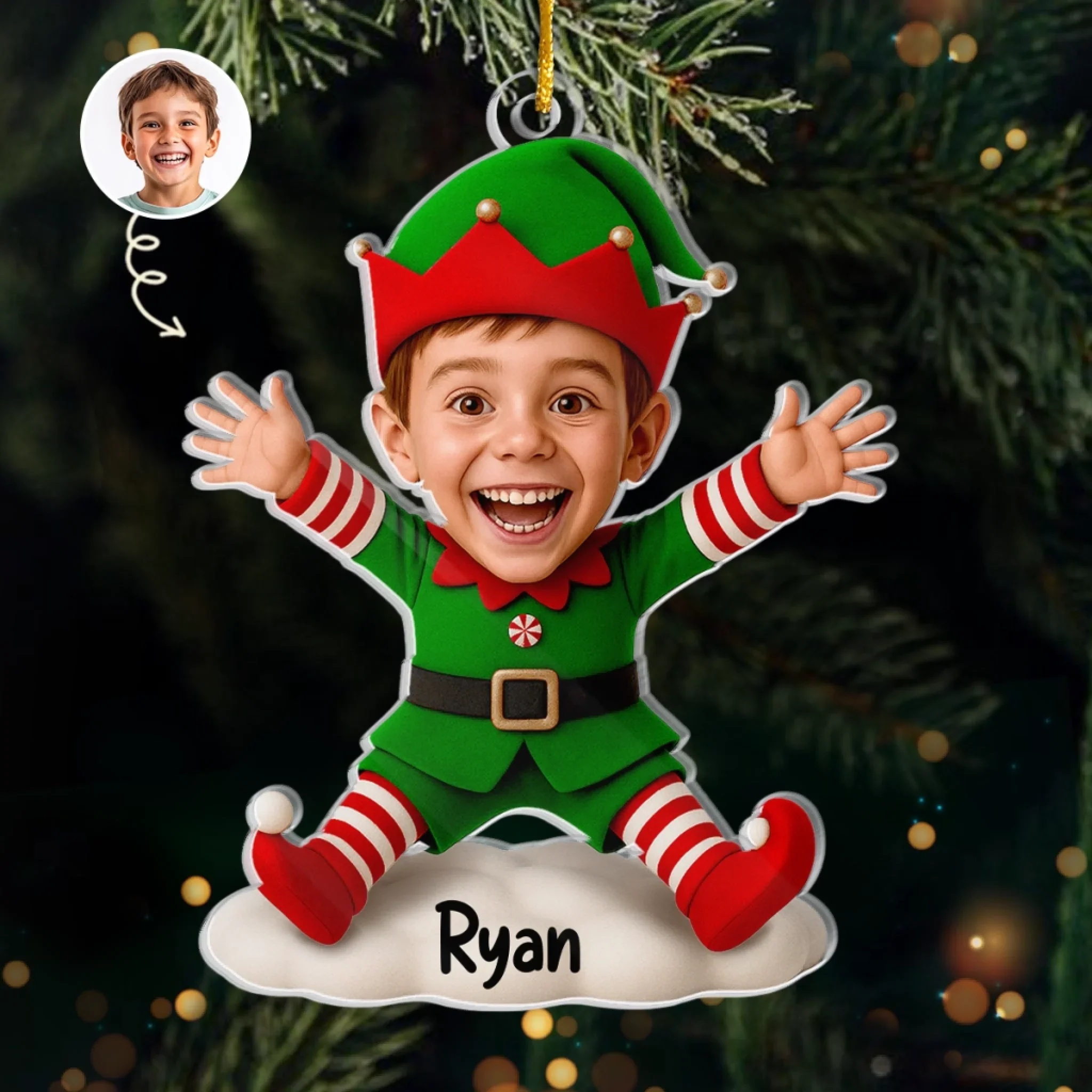 Custom Photo Acrylic Ornament - Personalized Christmas Birthday Gifts For Kids - Jolly And Surprised