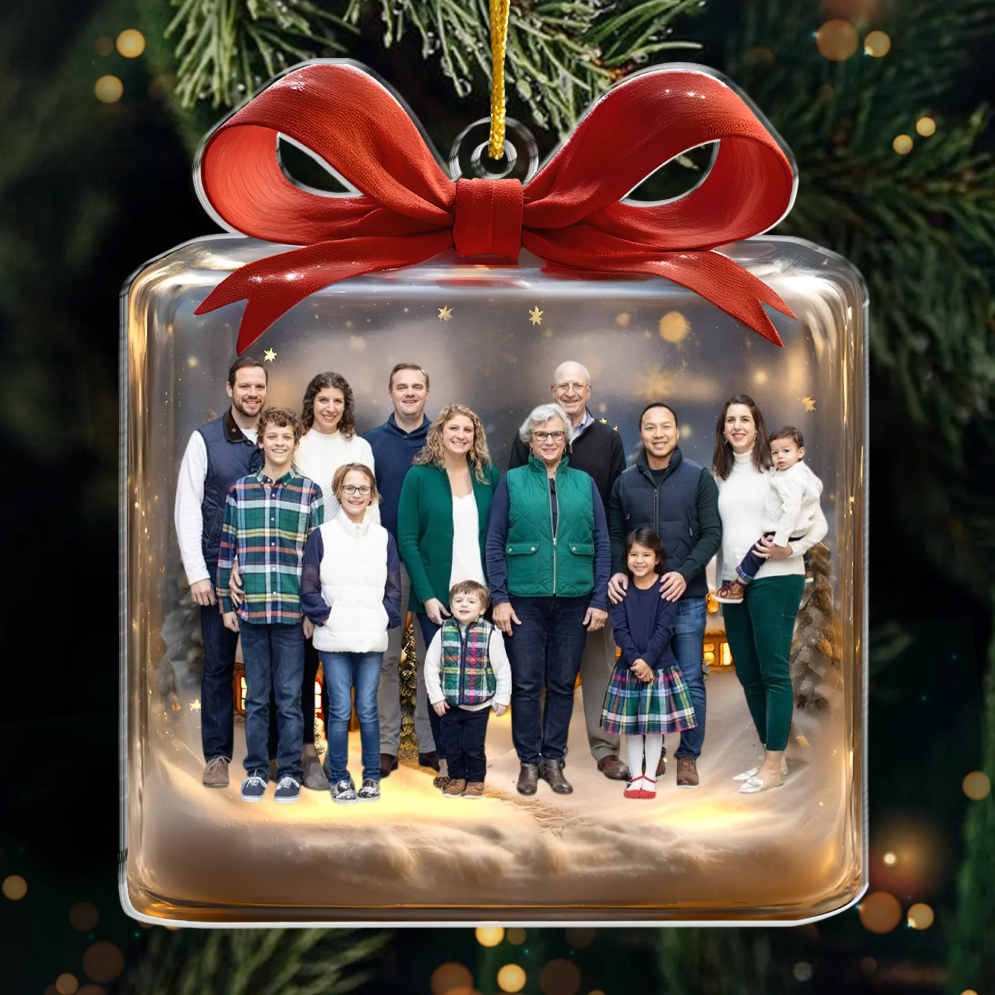 Custom Photo Acrylic Ornament - Personalized Christmas Birthday Gifts For Mom, Dad, Kids - Golden Nights, Family Lights - Image 2