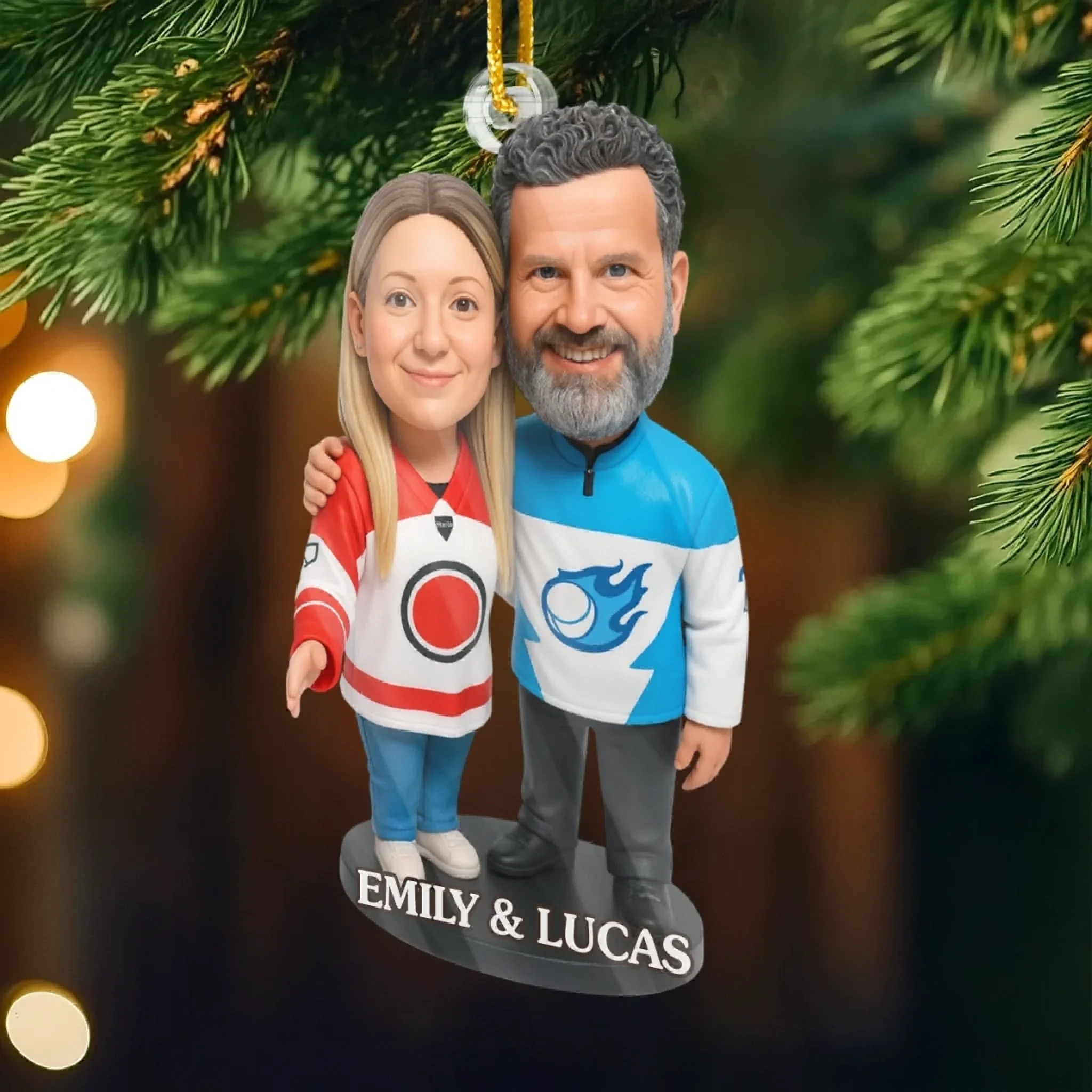 Custom Photo Acrylic Ornament - Personalized Christmas Birthday Ice Hockey Gifts For Ice Hockey Lovers, Sports Fans, Sports Lovers, Husband And Wife - Love On Ice, Forever Nice - Image 3