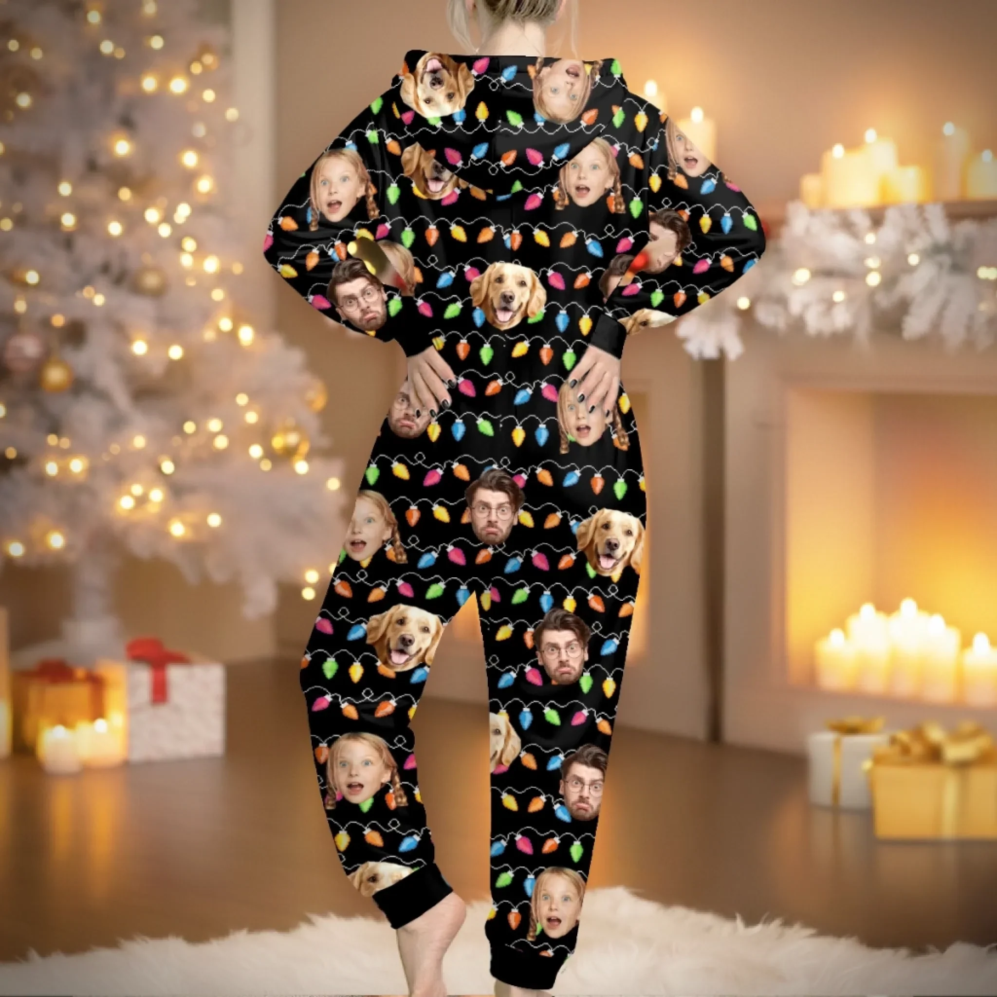 Custom Photo Adult Onesie - Personalized Christmas Birthday Gifts For Family, Dog Cat Lovers - Santa’s Favorite Weird Family - Image 3