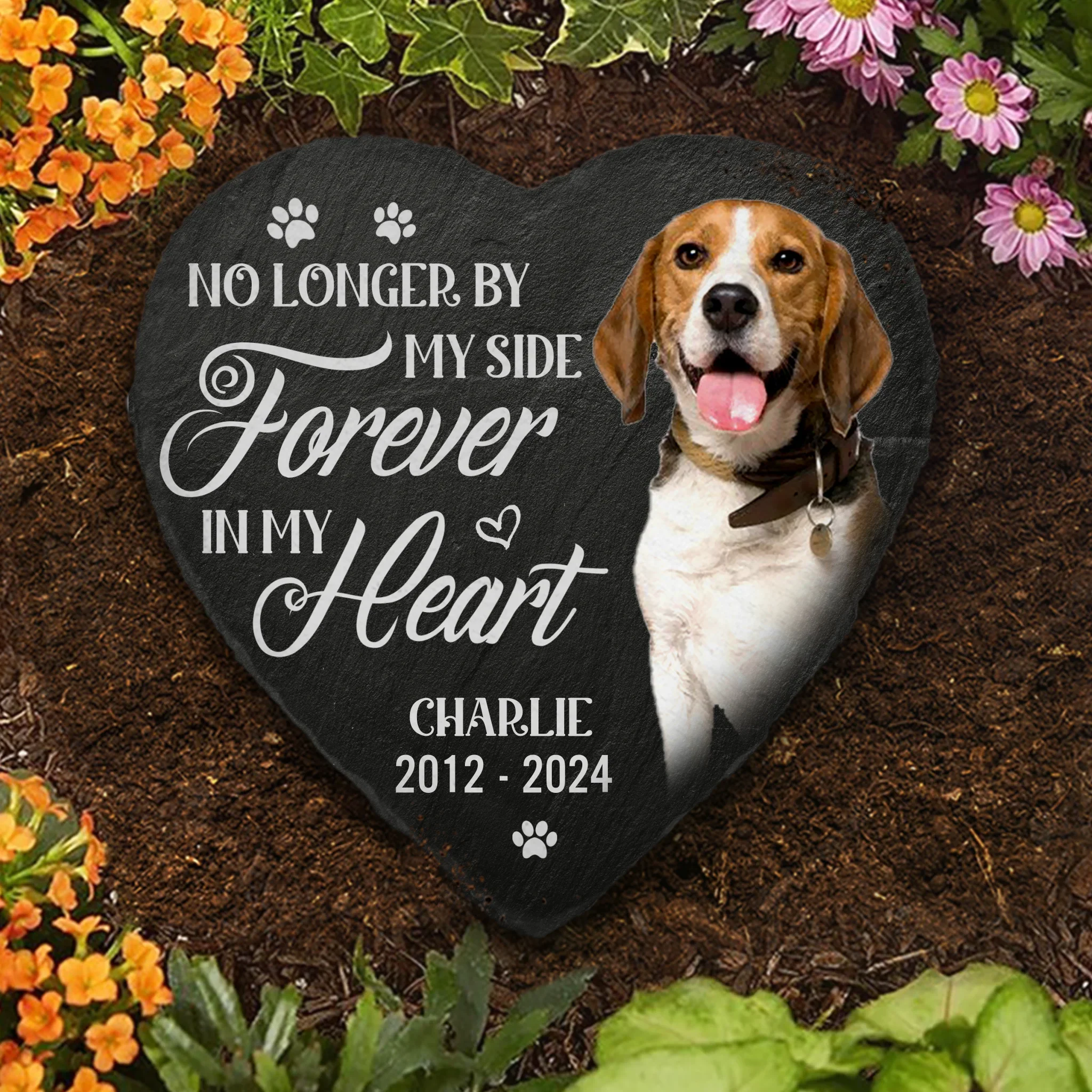 Custom Photo Always In My Thoughts - Memorial Personalized Custom Heart Shaped Memorial Stone - Sympathy Gift For Pet Owners, Pet Lovers - Image 2