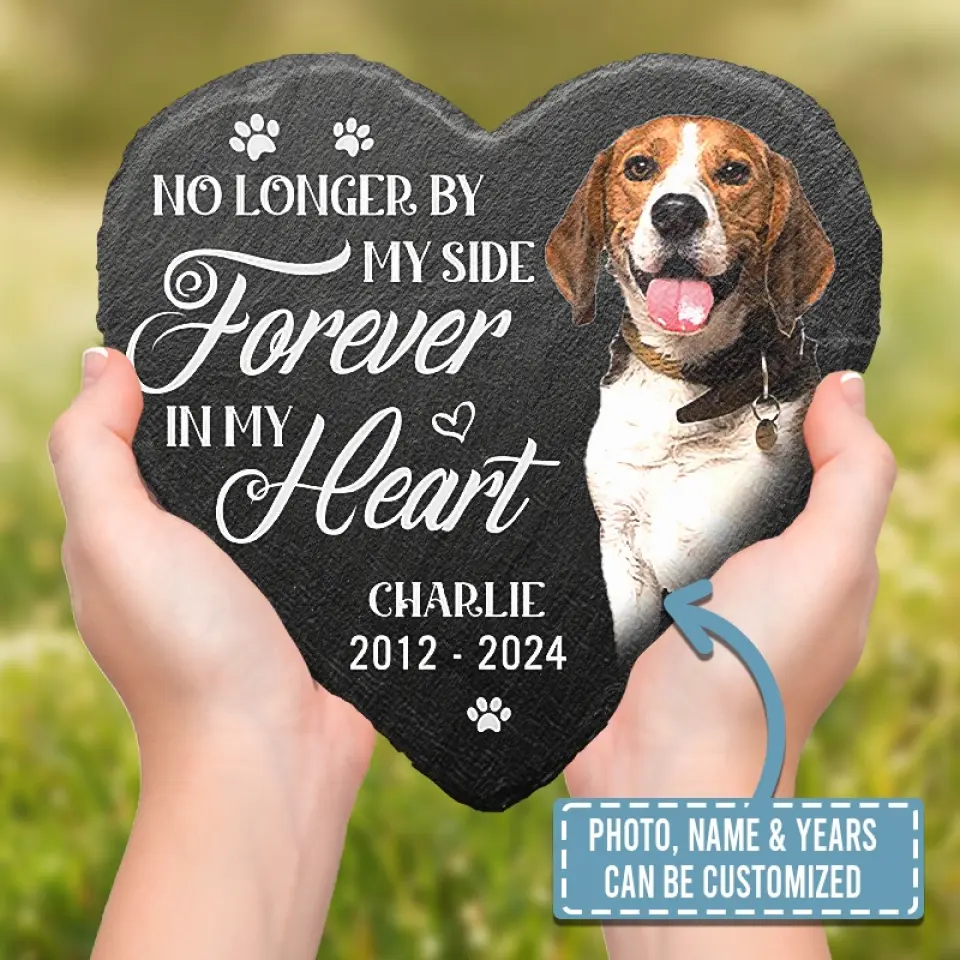 Custom Photo Always In My Thoughts - Memorial Personalized Custom Heart Shaped Memorial Stone - Sympathy Gift For Pet Owners, Pet Lovers - Image 6