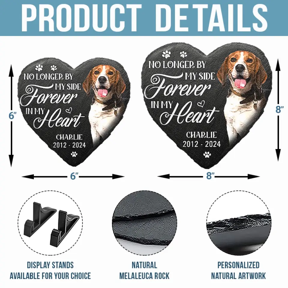 Custom Photo Always In My Thoughts - Memorial Personalized Custom Heart Shaped Memorial Stone - Sympathy Gift For Pet Owners, Pet Lovers - Image 7
