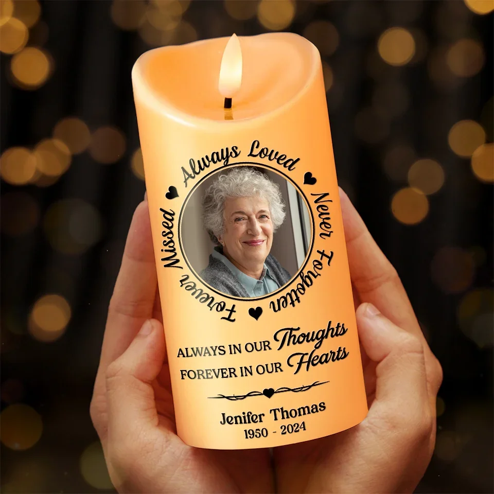 Custom Photo Always In Our Thoughts - Memorial Personalized Custom LED Candle - Christmas Gift, Sympathy Gift For Family Members - Image 3
