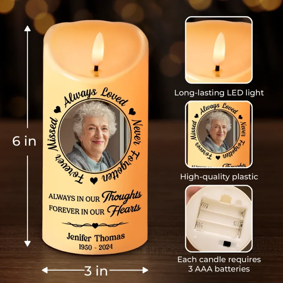 Custom Photo Always In Our Thoughts - Memorial Personalized Custom LED Candle - Christmas Gift, Sympathy Gift For Family Members - Image 4
