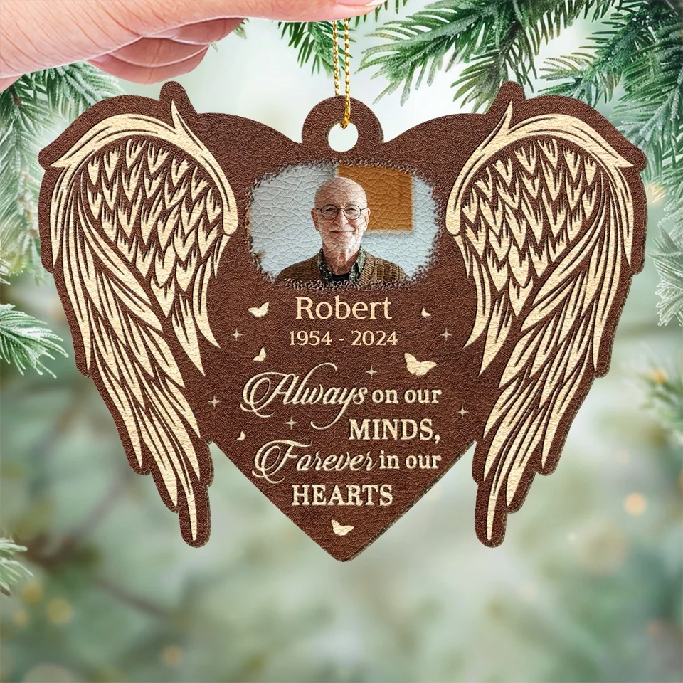Custom Photo Always On Our Minds - Memorial Personalized Custom Leather Ornament - Sympathy Gift, Christmas Gift For Family Members - Image 3
