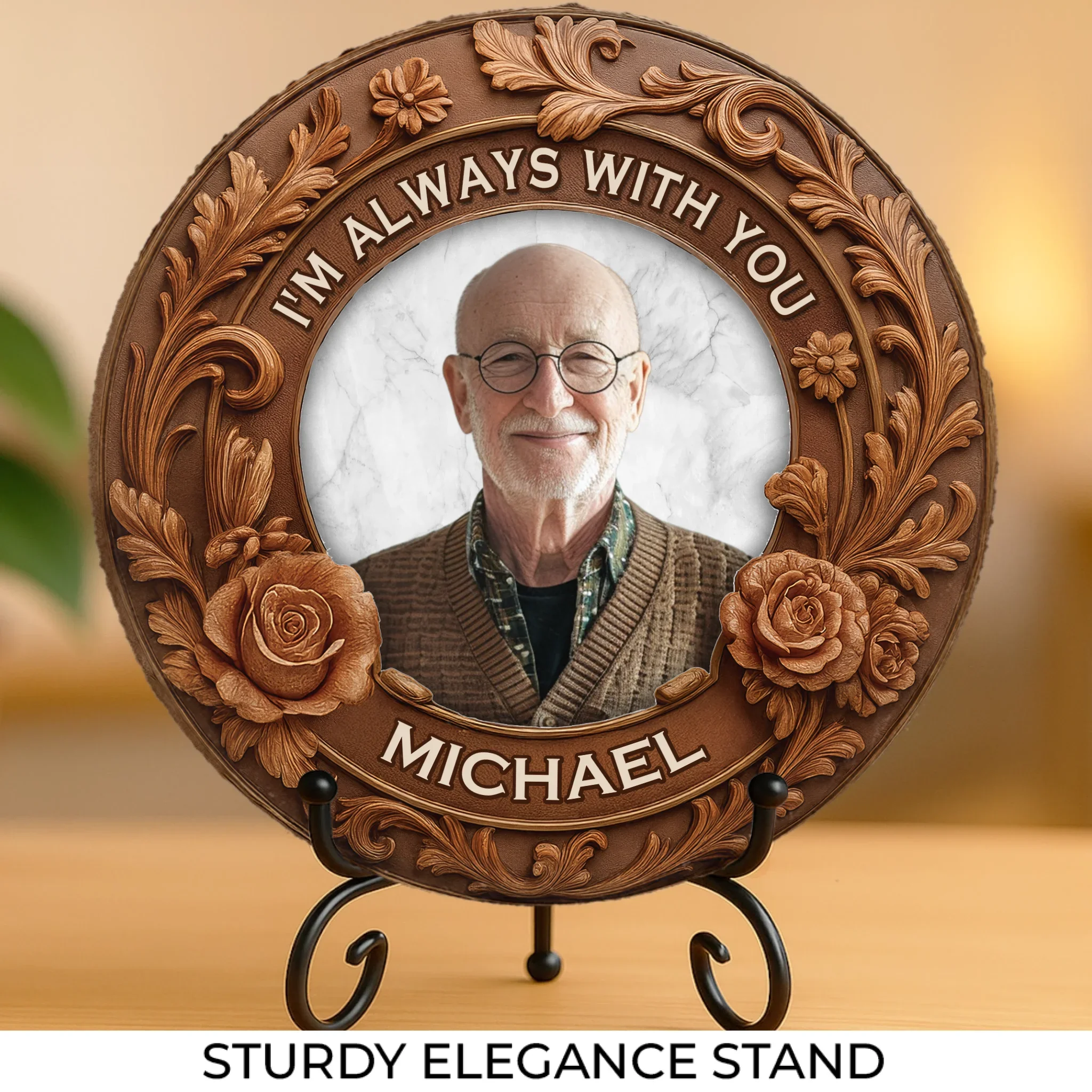Custom Photo Always With Us, Always Watching Over - Memorial Personalized Custom Round Shaped Stone With Stand - Sympathy Gift For Family Members - Image 2