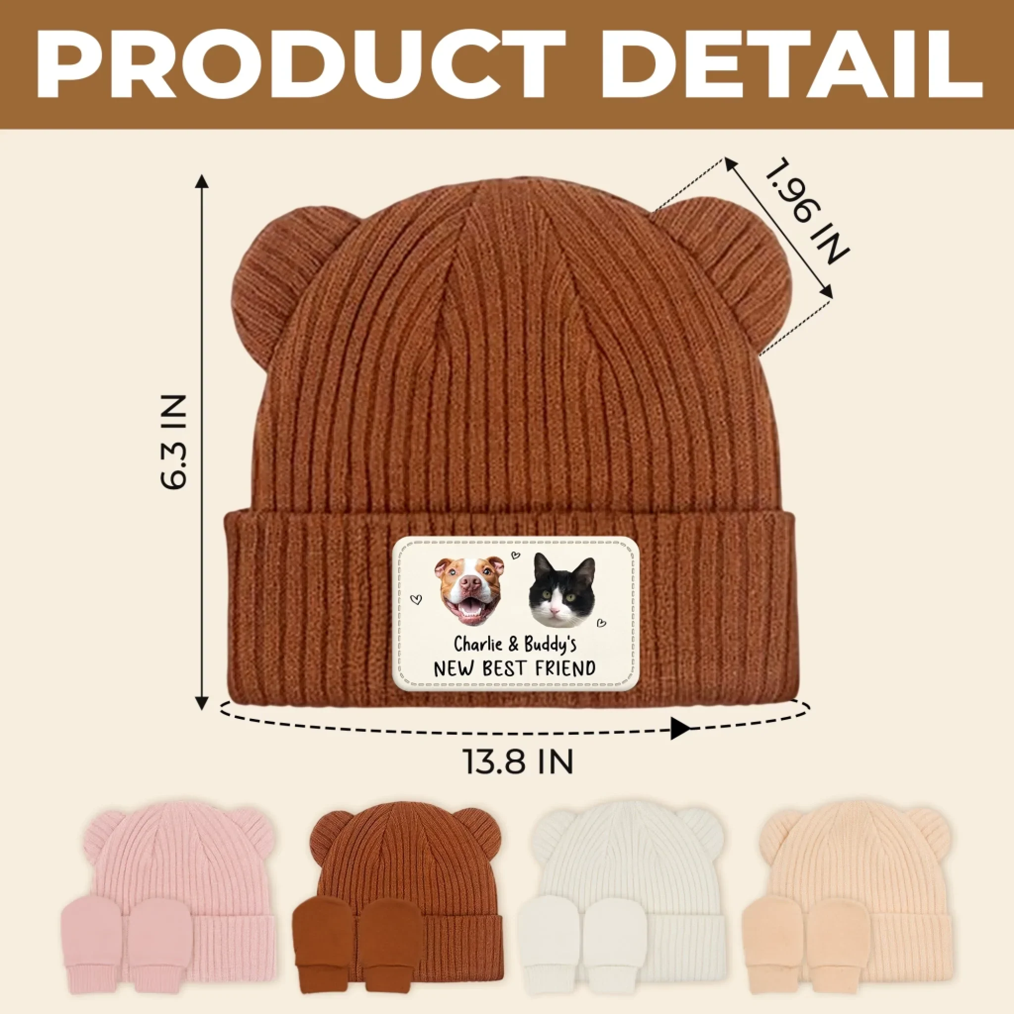 Custom Photo Baby Beanie And Mittens Set - Personalized Baby Shower, Gender Reveal Gifts For New Moms, New Dads, New Parents, Dog Cat Lovers - Dream Big Little One - Image 7