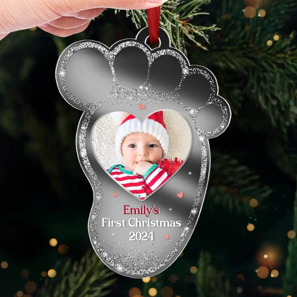 Custom Photo Baby's First Noel - Family Personalized Custom Mirrored Acrylic Ornament - Christmas Gift For Baby Kids, Newborn Baby - Image 3