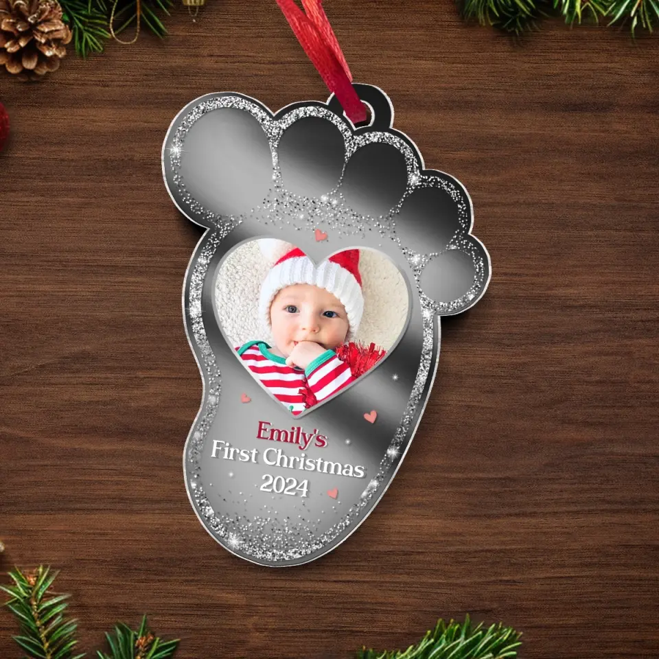 Custom Photo Baby's First Noel - Family Personalized Custom Mirrored Acrylic Ornament - Christmas Gift For Baby Kids, Newborn Baby - Image 5