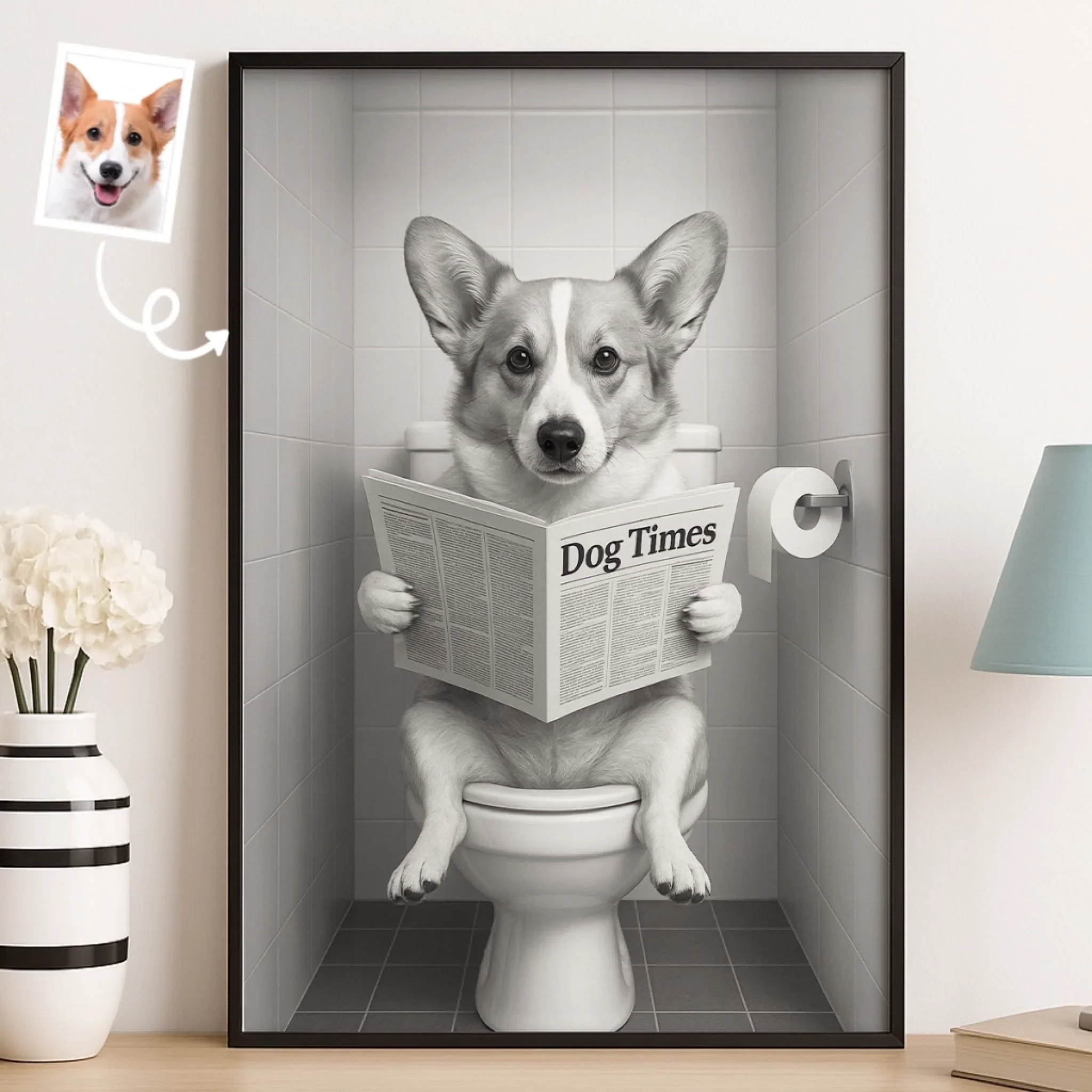Custom Photo Bathroom Vertical Poster - Personalized Birthday Gifts For Dog Cat Lovers, Dog Dad And Mom, Cat Owners - Do Not Disturb, I’m Reading The Dog Times