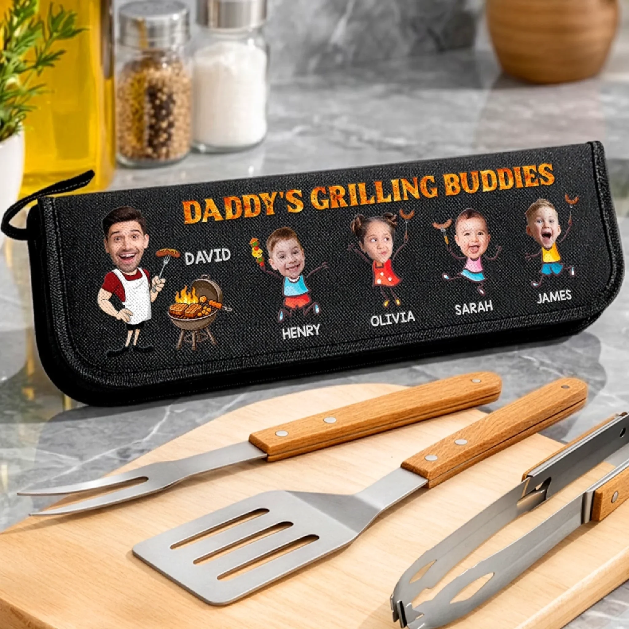 Custom Photo BBQ Tool Set With Storage Bag - Personalized Father's Day Birthday Gifts For Dad, Grandpa - Dad’s Time To Relax - Image 2