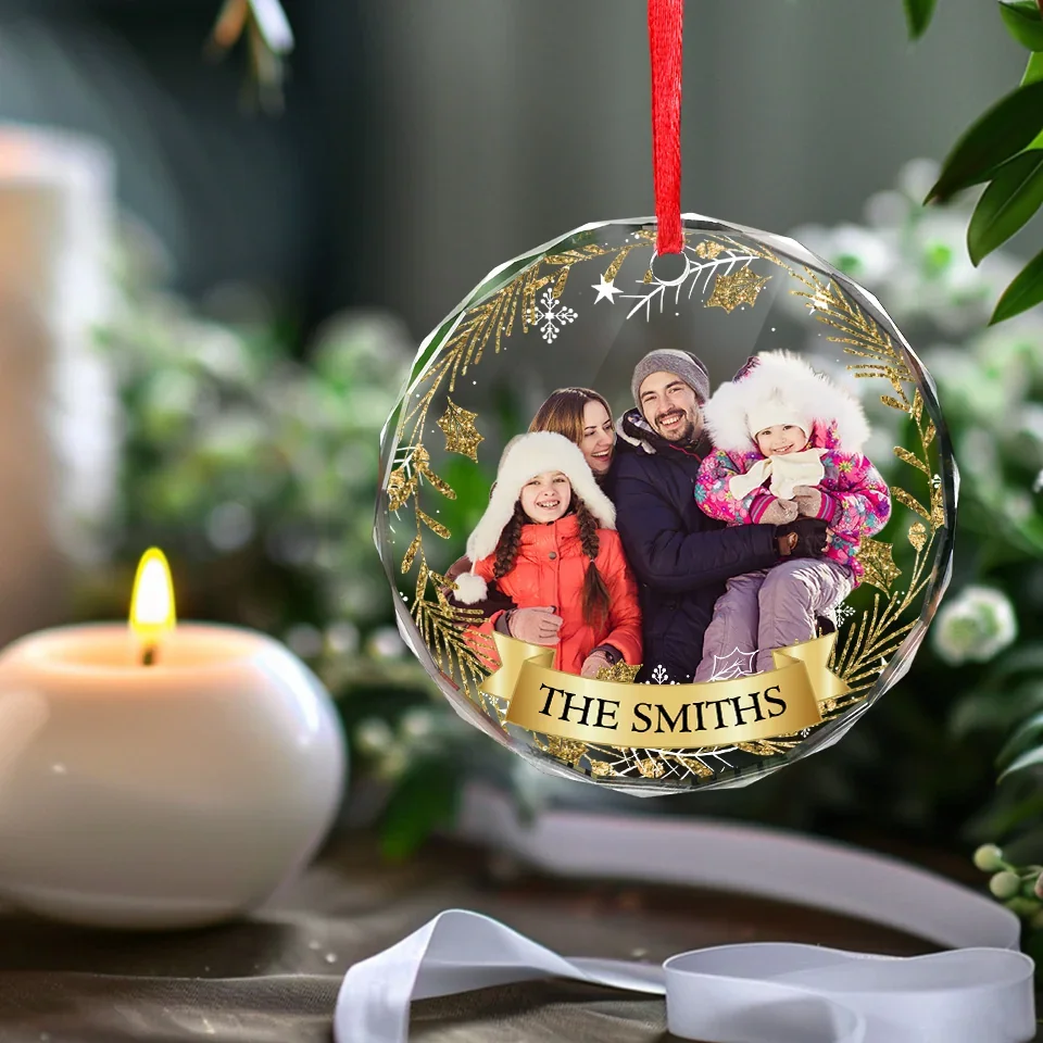 Custom Photo Being Part Of A Family Means Smiling For Photos - Family Personalized Custom Circle Glass Ornament - Christmas Gift For Family Members - Image 4