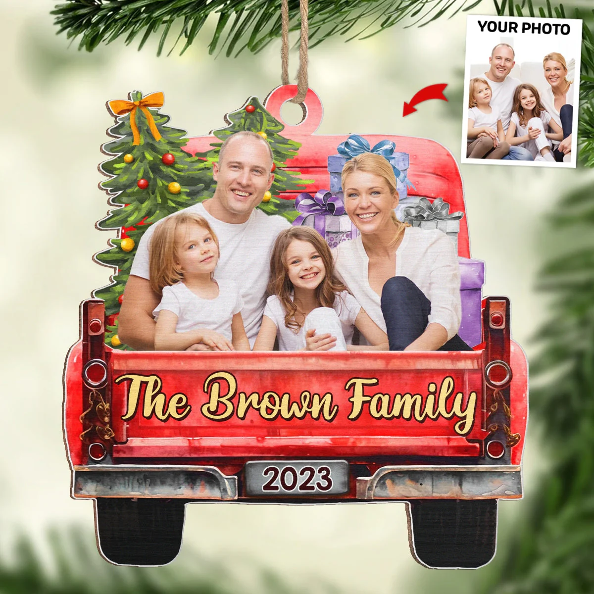 Custom Photo Best Family Ever - Family Personalized Custom Ornament - Wood Car Shaped - Christmas Gift For Family Members