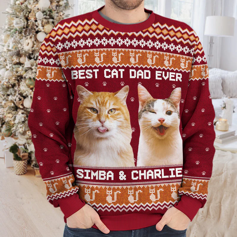 Custom Photo Born To Be A Cat Mom - Cat Personalized Custom Ugly Sweatshirt - Unisex Wool Jumper - Christmas Gift For Pet Owners, Pet Lovers - Image 2