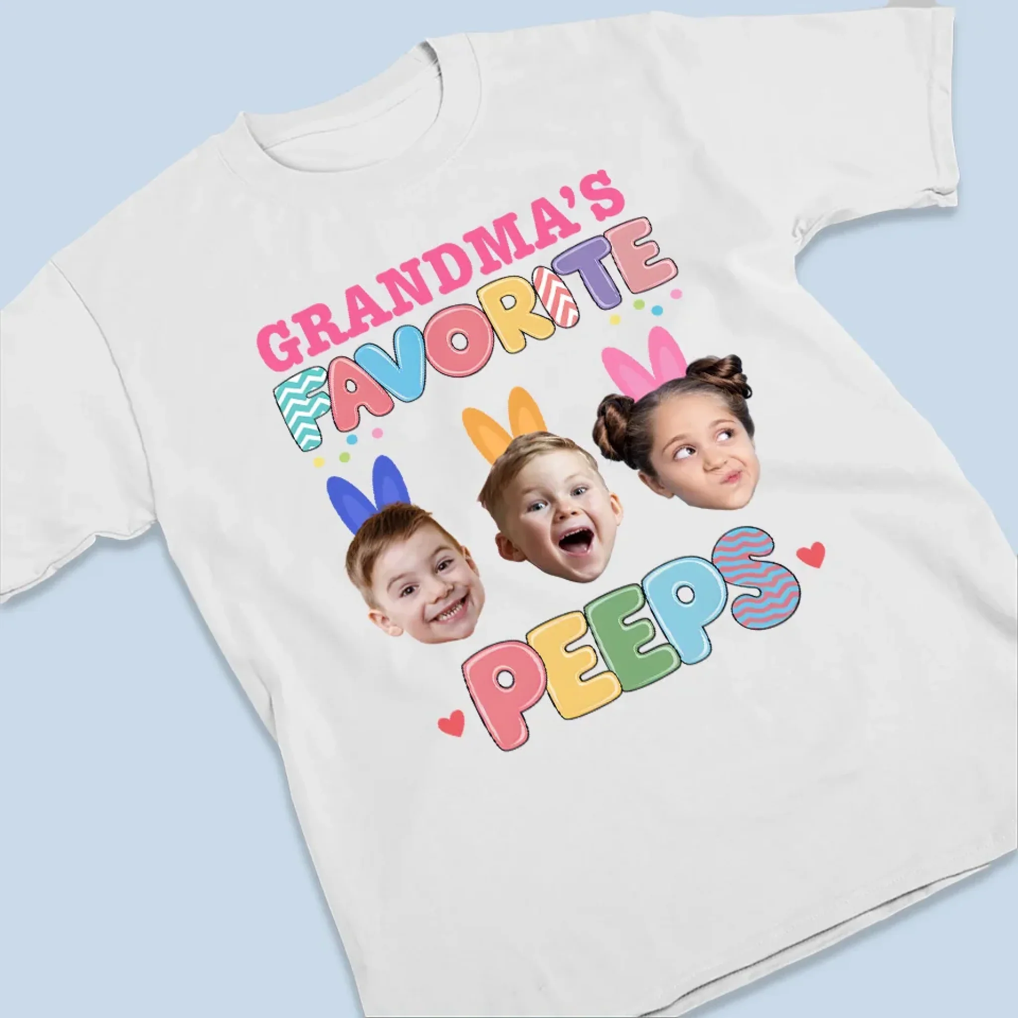 Custom Photo Bunny Hugs From Grandma’s Peeps - Family Personalized Custom Unisex T-shirt, Premium T-shirt, Hoodie - Easter Gift For Mom, Grandma - Image 3