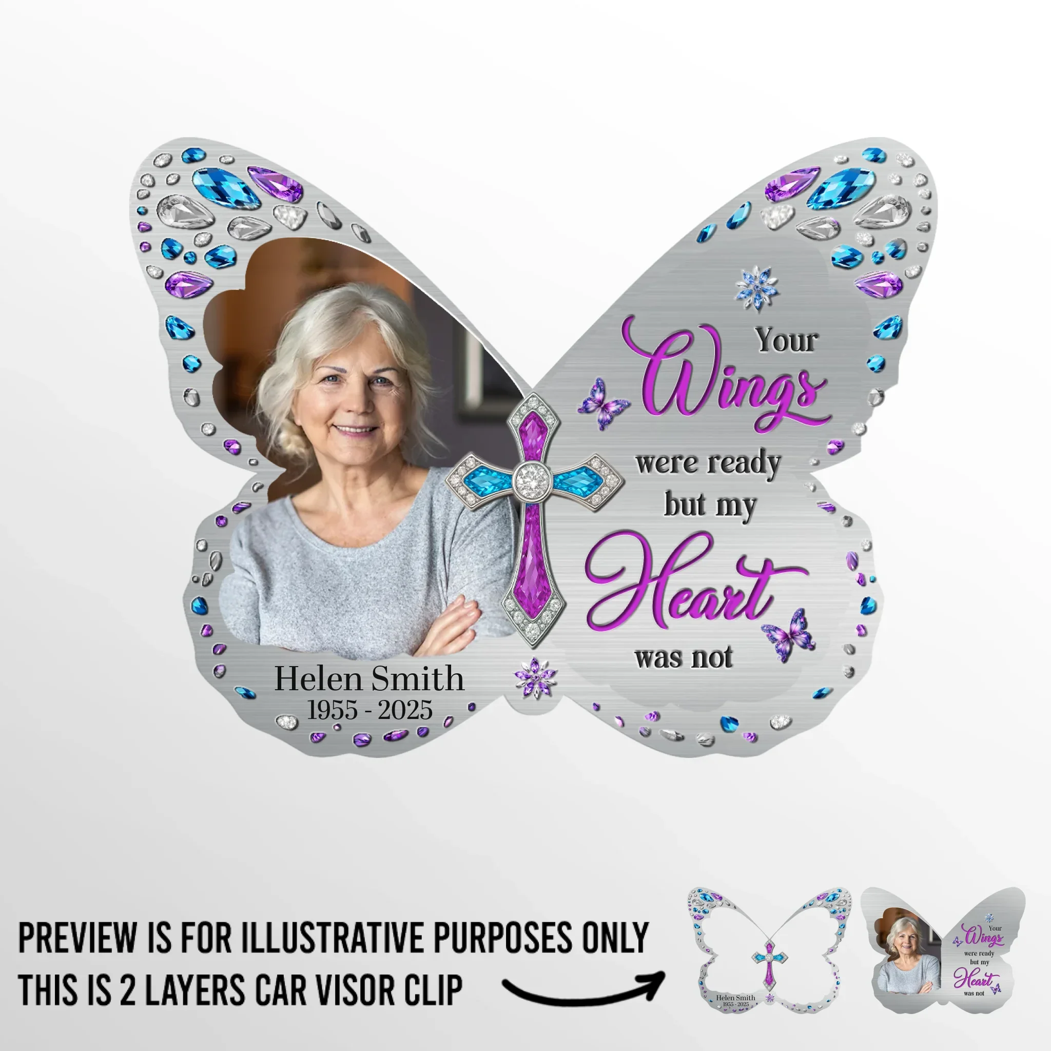 Custom Photo Car Visor Clip - Personalized Memorial Sympathy Gifts For Loss Of Mom, Dad -Together Again In Heaven - Image 2