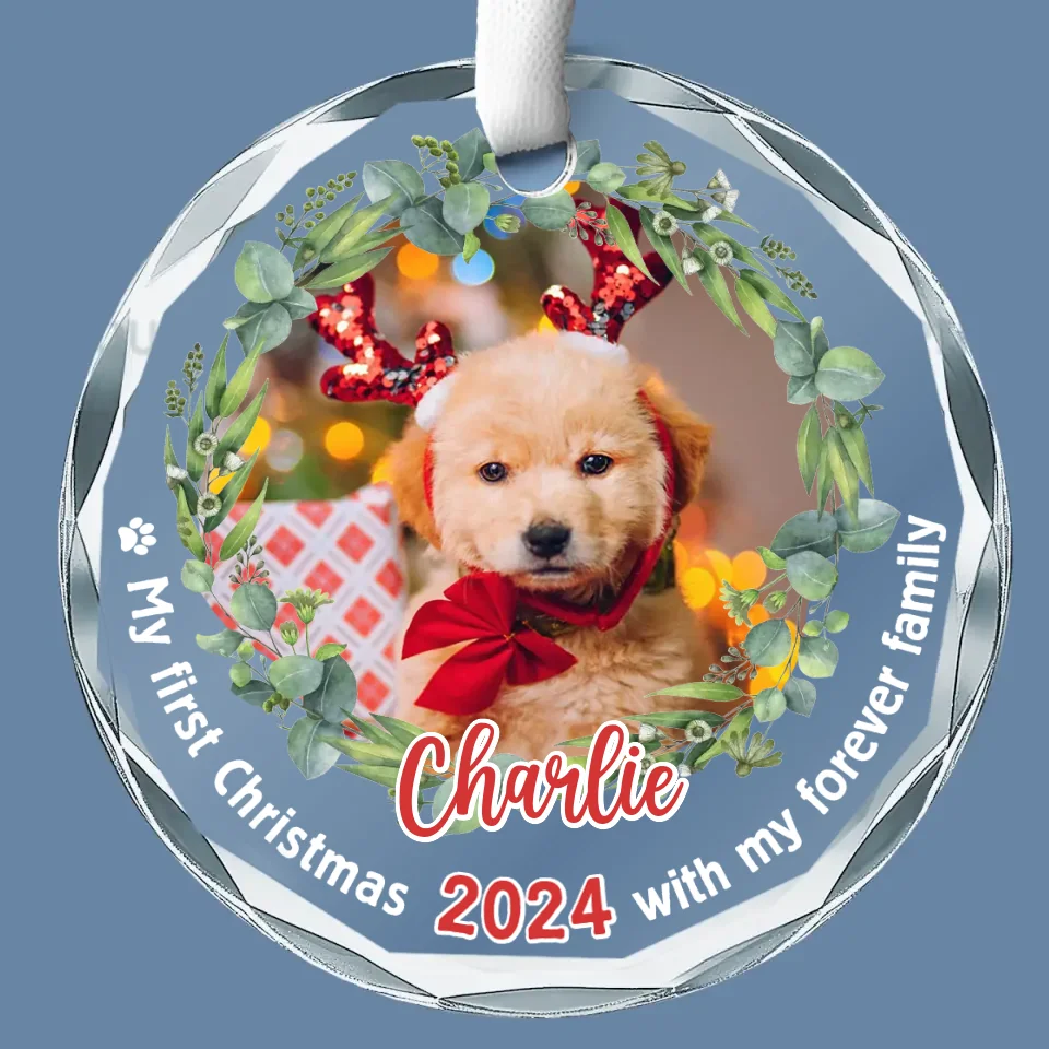 Custom Photo Celebrate Christmas With Furry Friends - Dog & Cat Personalized Custom Circle Glass Ornament - New Arrival, Christmas Gift For Pet Owners, Pet Lovers, First Christmas AMZ - Image 2
