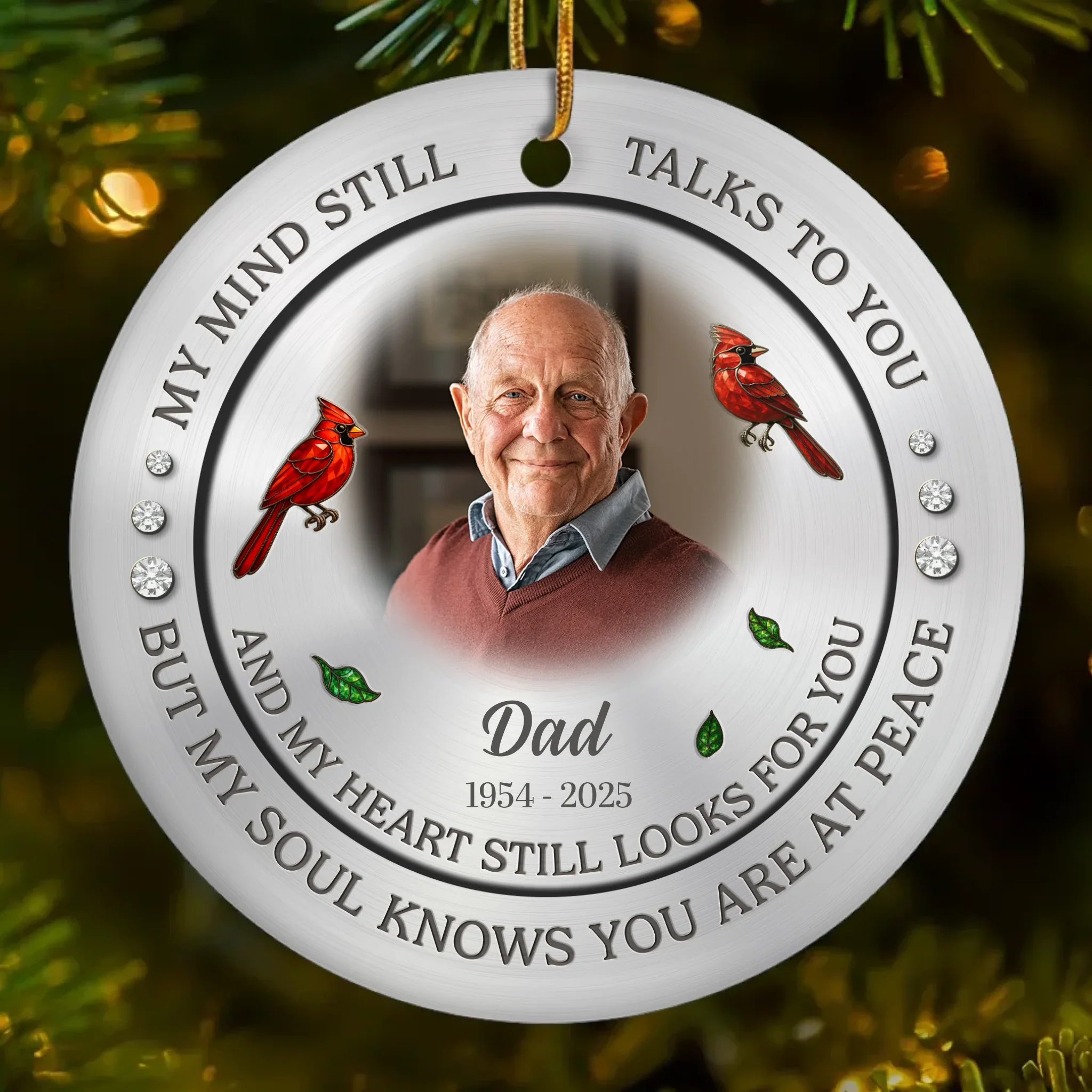 Custom Photo Ceramic Ornament - Personalized Christmas Memorial Sympathy Gifts For Loss Of Mom, Dad - Forever Connected, Heart To Heart - Image 2