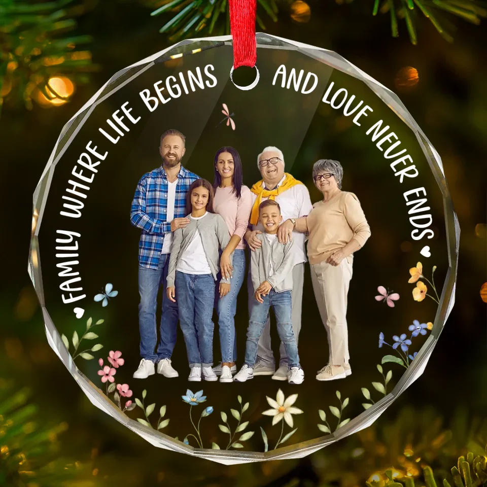 Custom Photo Cherishing Every Moment The Timeless Beauty Of Family - Family Personalized Custom Circle Glass Ornament - Christmas Gift For Family Members - Image 2
