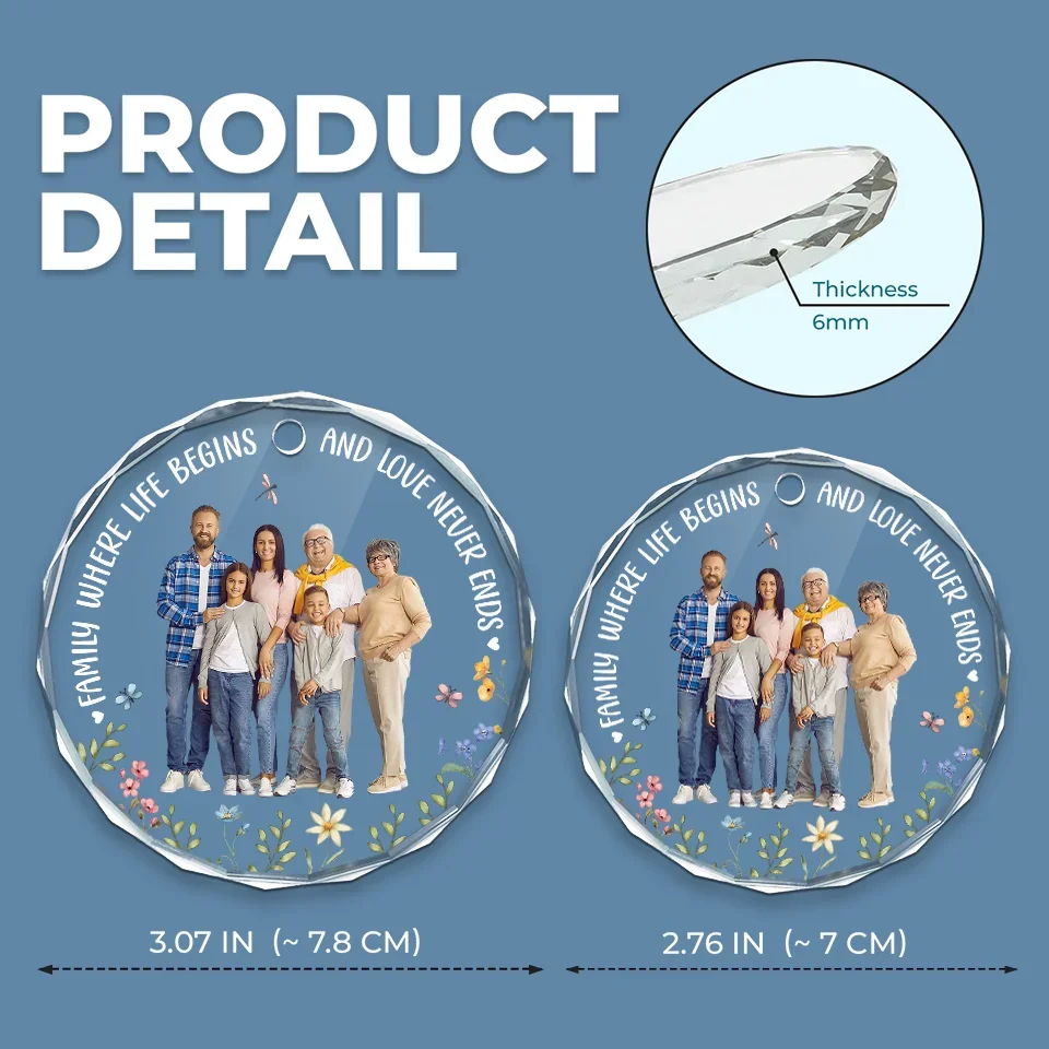 Custom Photo Cherishing Every Moment The Timeless Beauty Of Family - Family Personalized Custom Circle Glass Ornament - Christmas Gift For Family Members - Image 4