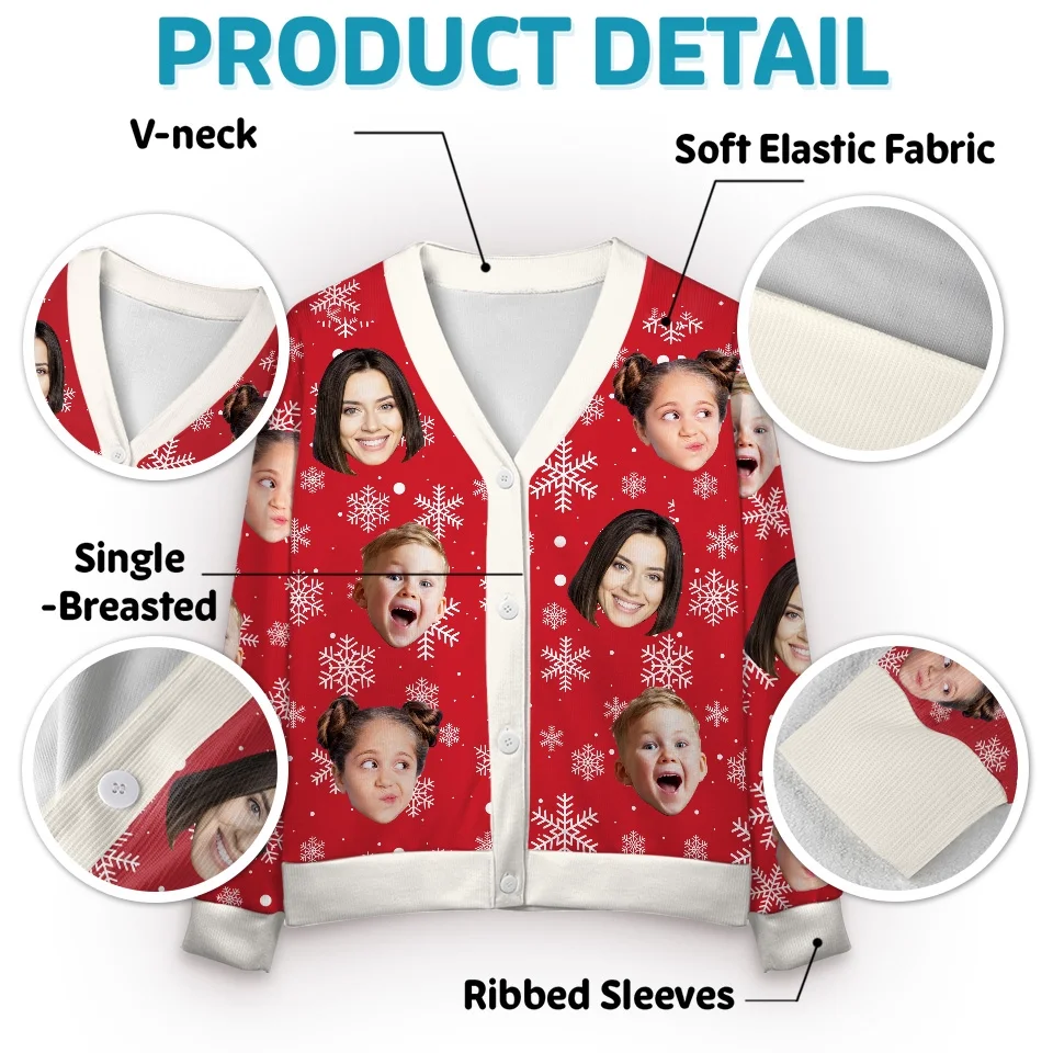 Custom Photo Christmas Is The Season Of Joy - Family Personalized Custom Ugly Christmas Cardigan - Christmas Gift For Family Members - Image 4