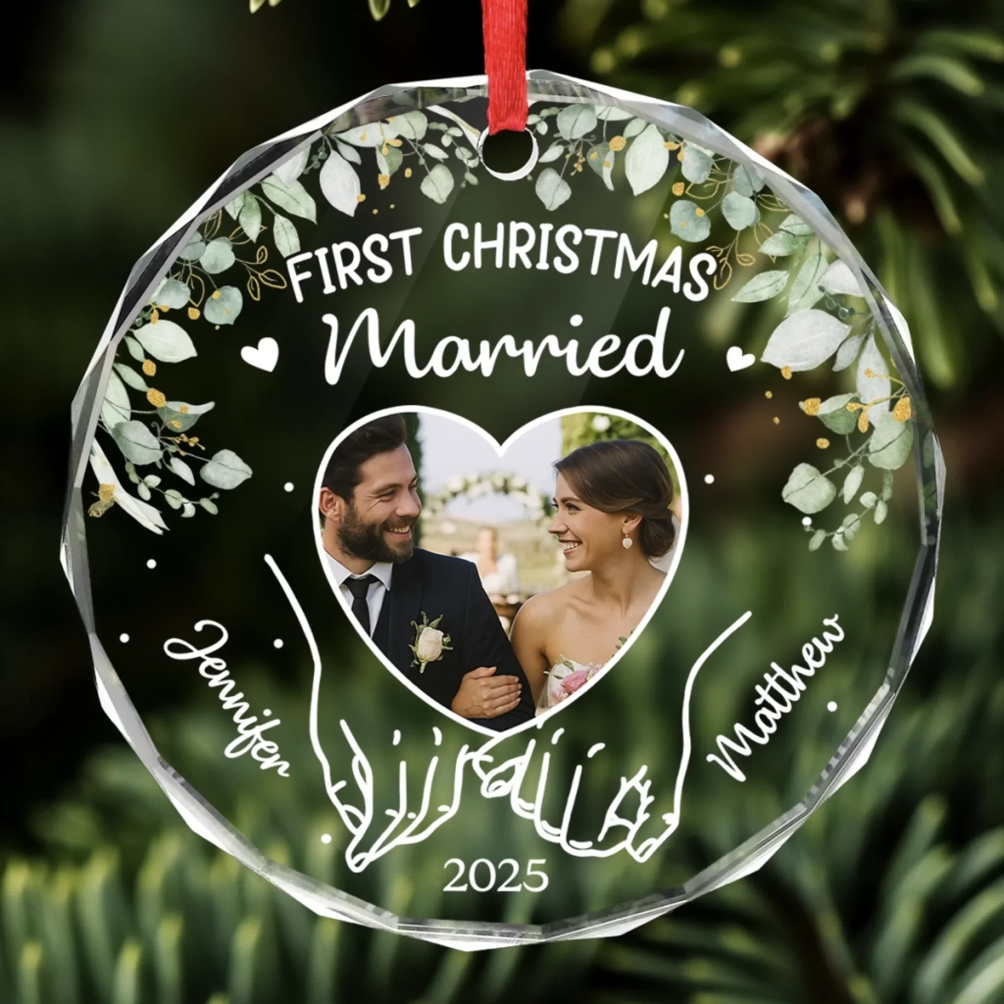 Custom Photo Circle Glass Ornament - Personalized Anniversary Christmas Wedding Gifts For Husband And Wife, Him And Her - Wrapped In Love, Tied With Joy - Image 3