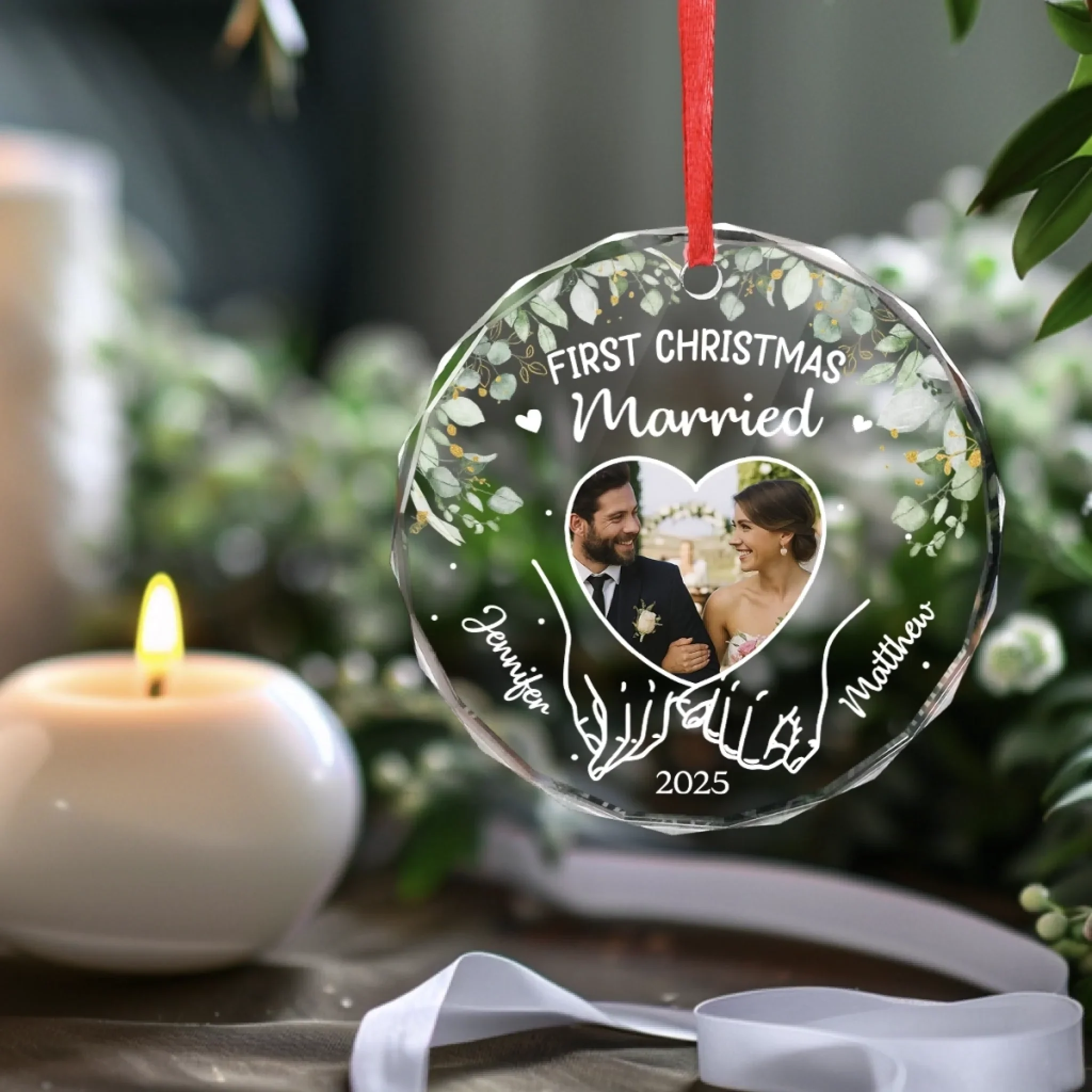 Custom Photo Circle Glass Ornament - Personalized Anniversary Christmas Wedding Gifts For Husband And Wife, Him And Her - Wrapped In Love, Tied With Joy - Image 4