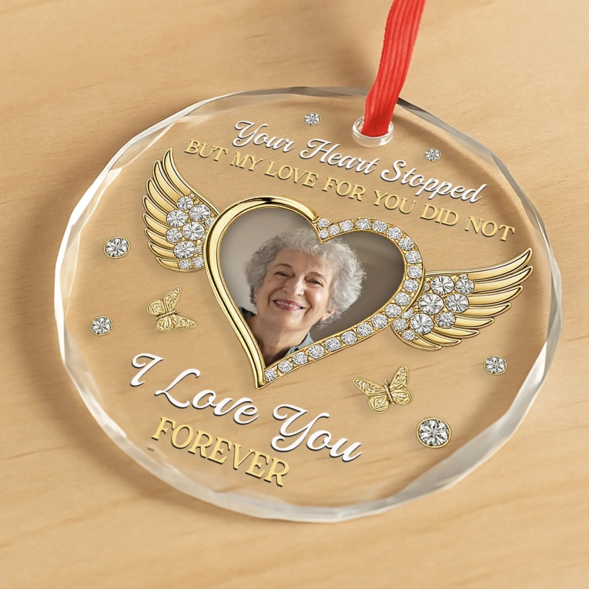 Custom Photo Circle Glass Ornament - Personalized Christmas Memorial Sympathy Gifts For Loss Of Mom, Dad - My Love For You Lives On - Image 3