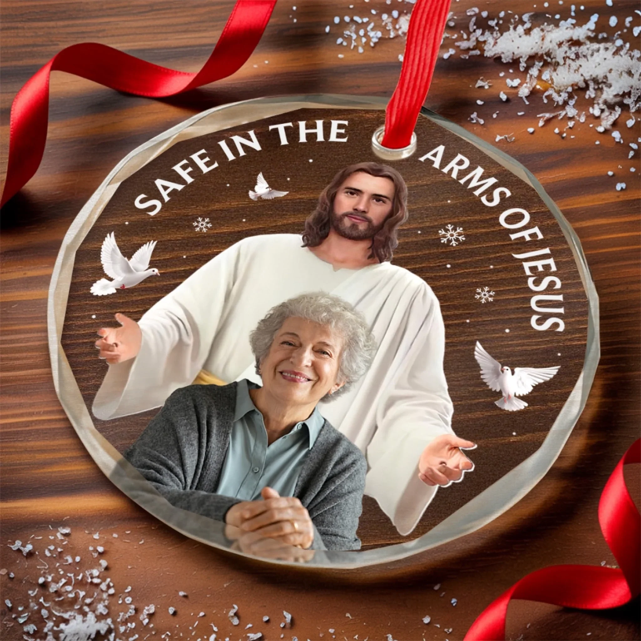 Custom Photo Circle Glass Ornament - Personalized Christmas Memorial Sympathy Gifts For Loss Of Mom, Dad - Your Spirit Shines Eternal - Image 3