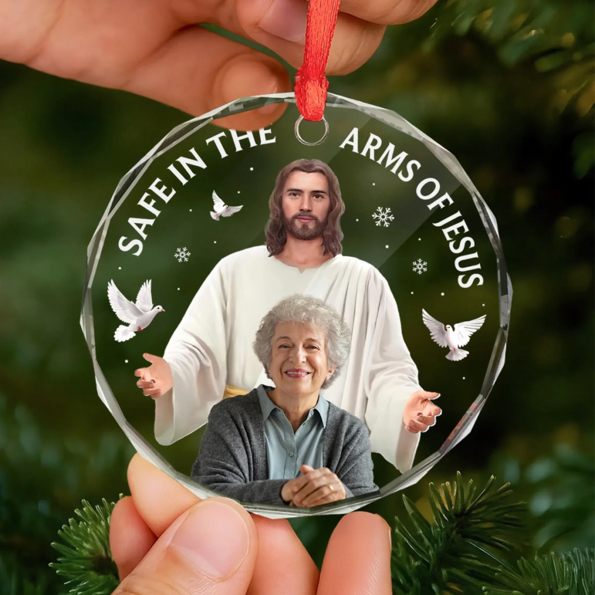 Custom Photo Circle Glass Ornament - Personalized Christmas Memorial Sympathy Gifts For Loss Of Mom, Dad - Your Spirit Shines Eternal - Image 5