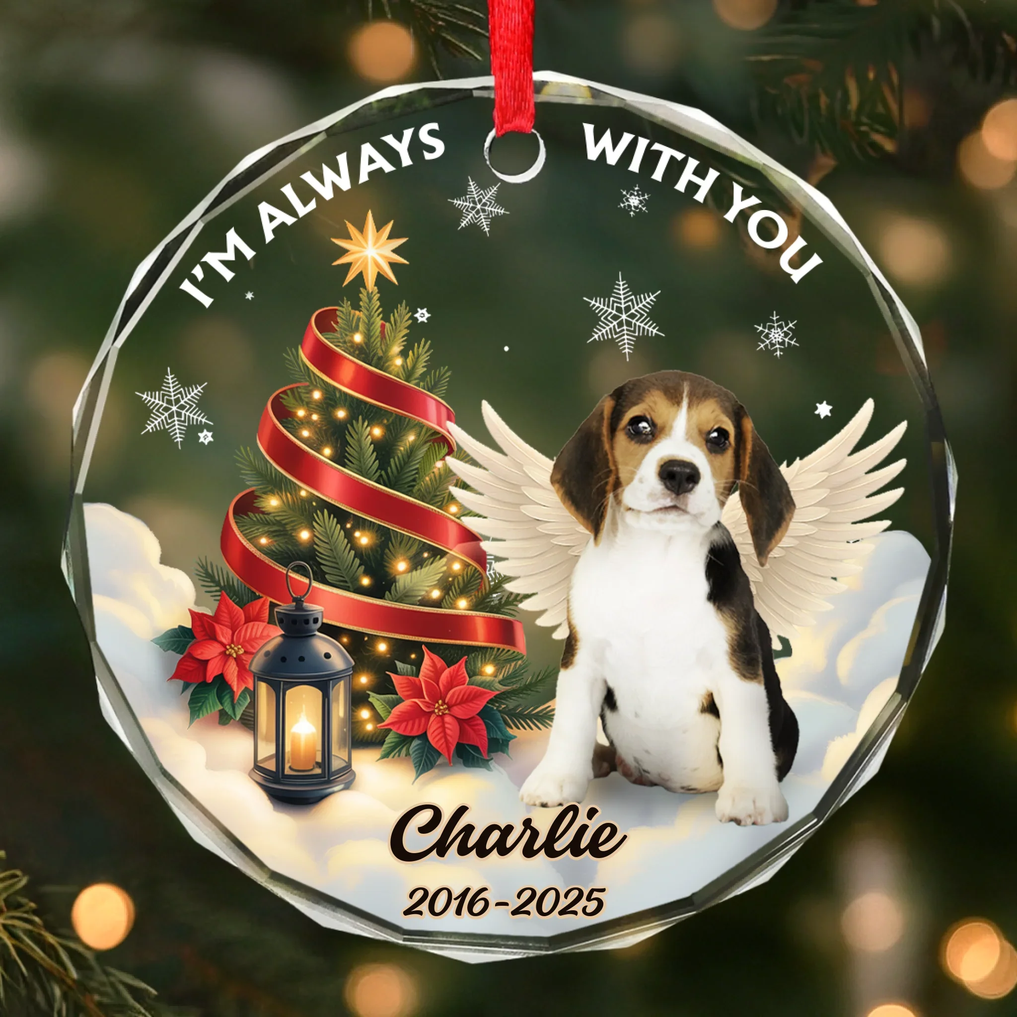 Custom Photo Circle Glass Ornament - Personalized Pet Christmas Memorial Sympathy Gifts For Dogs, Cats - Forever By My Side - Image 2