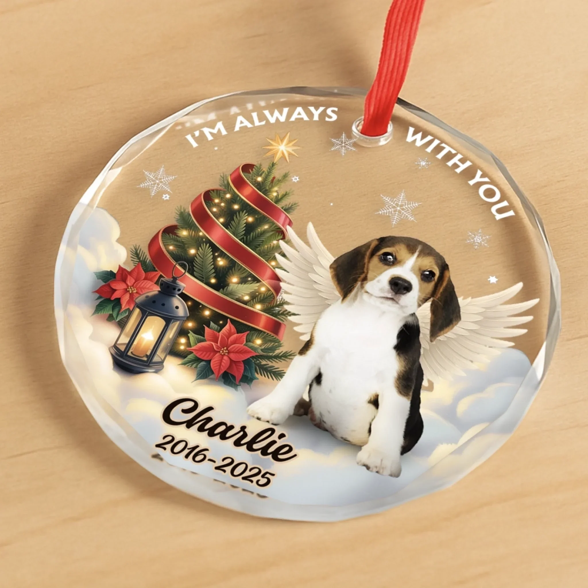 Custom Photo Circle Glass Ornament - Personalized Pet Christmas Memorial Sympathy Gifts For Dogs, Cats - Forever By My Side - Image 3