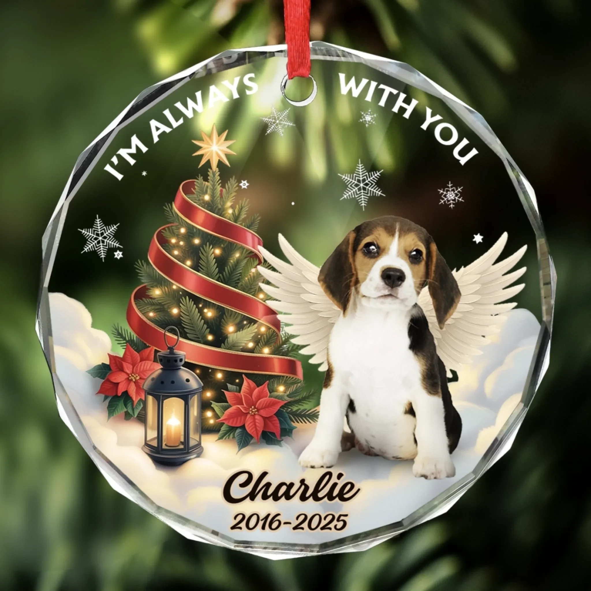 Custom Photo Circle Glass Ornament - Personalized Pet Christmas Memorial Sympathy Gifts For Dogs, Cats - Forever By My Side - Image 4