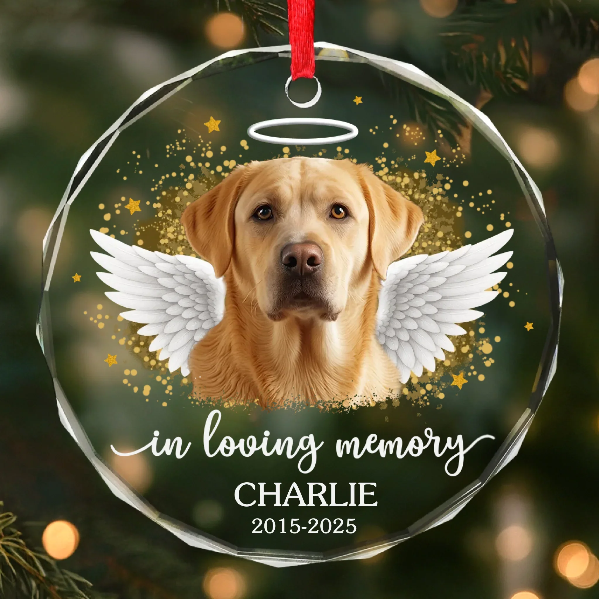 Custom Photo Circle Glass Ornament - Personalized Pet Christmas Memorial Sympathy Gifts For Dogs, Cats - Forever Loved Always Remembered - Image 2