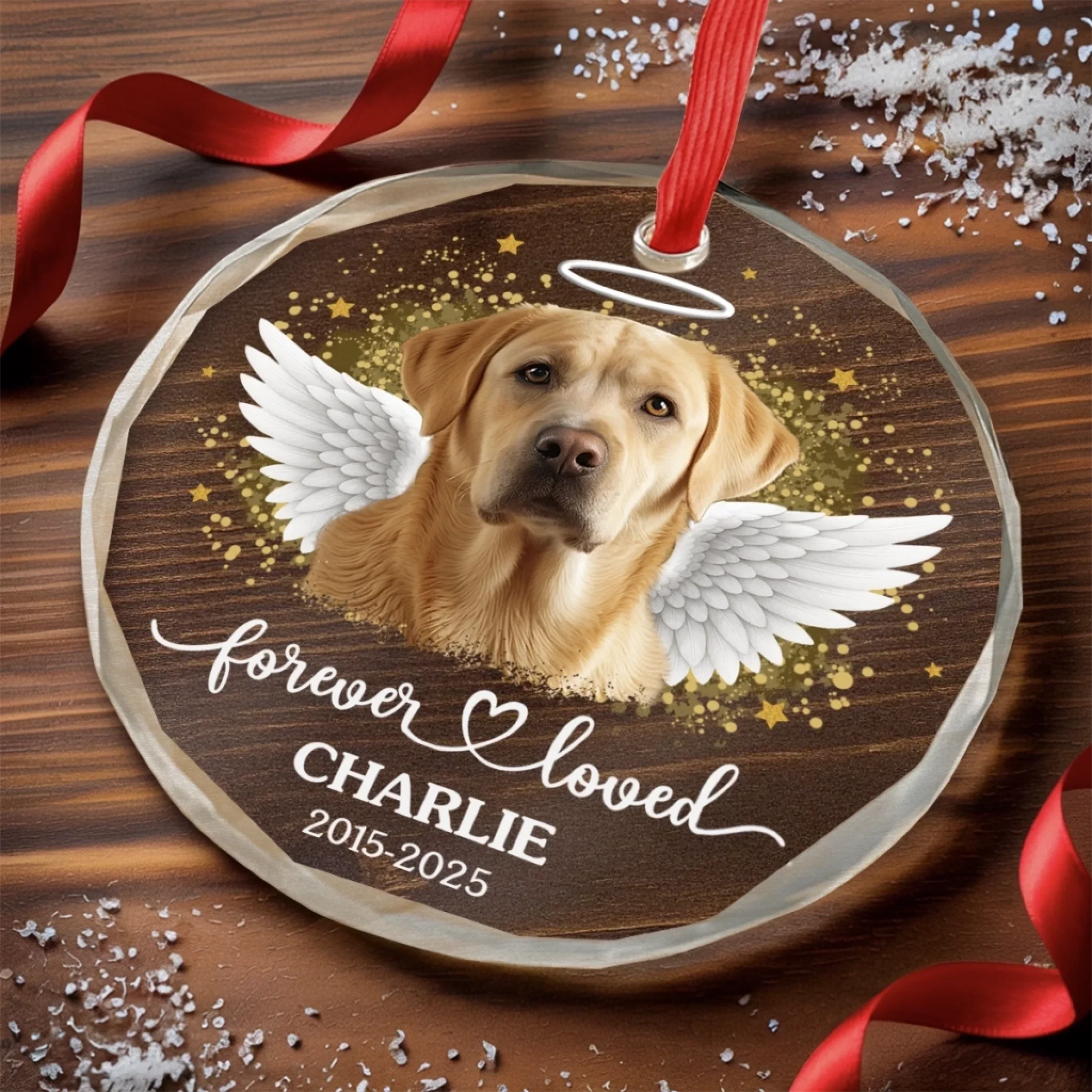 Custom Photo Circle Glass Ornament - Personalized Pet Christmas Memorial Sympathy Gifts For Dogs, Cats - Forever Loved Always Remembered - Image 3