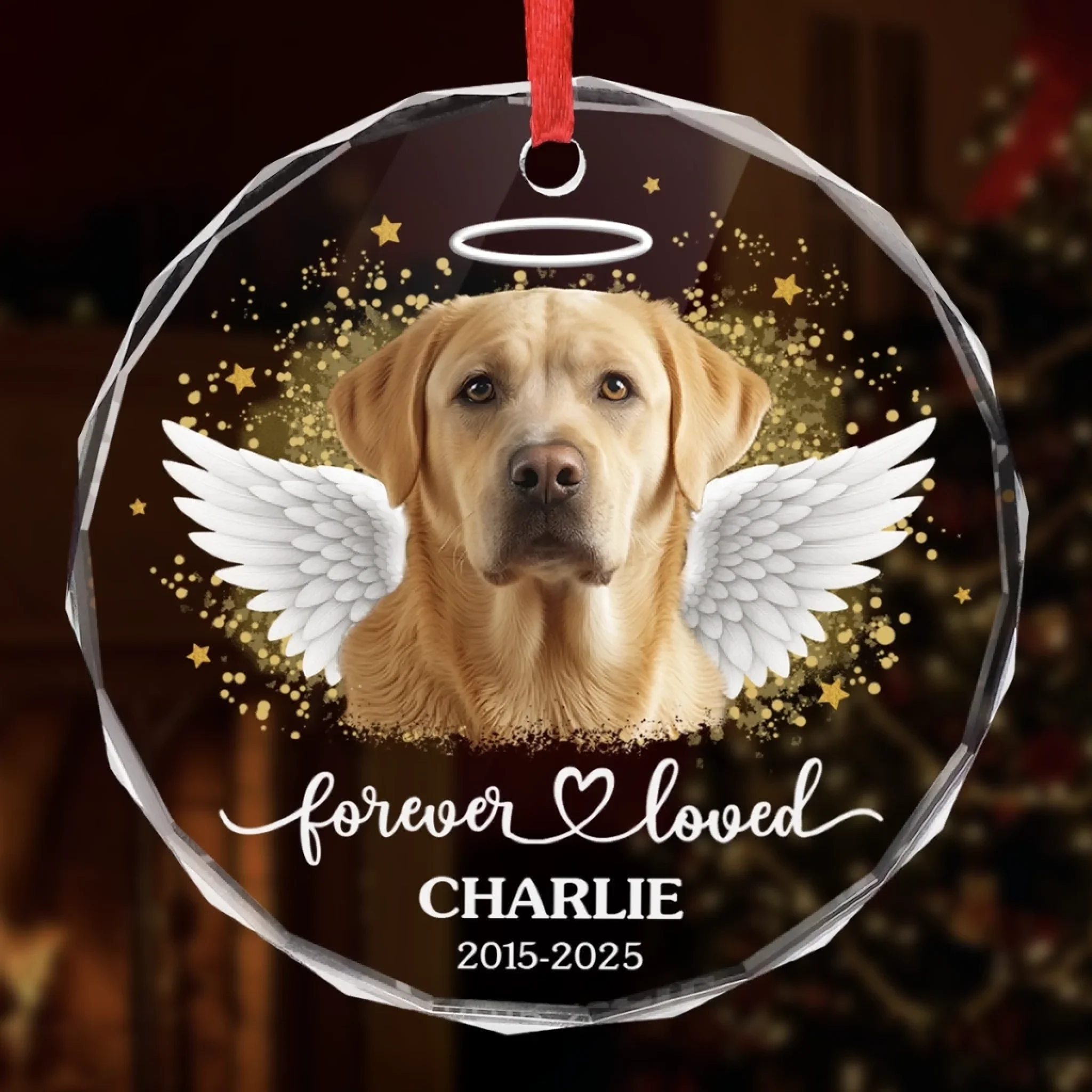 Custom Photo Circle Glass Ornament - Personalized Pet Christmas Memorial Sympathy Gifts For Dogs, Cats - Forever Loved Always Remembered - Image 4