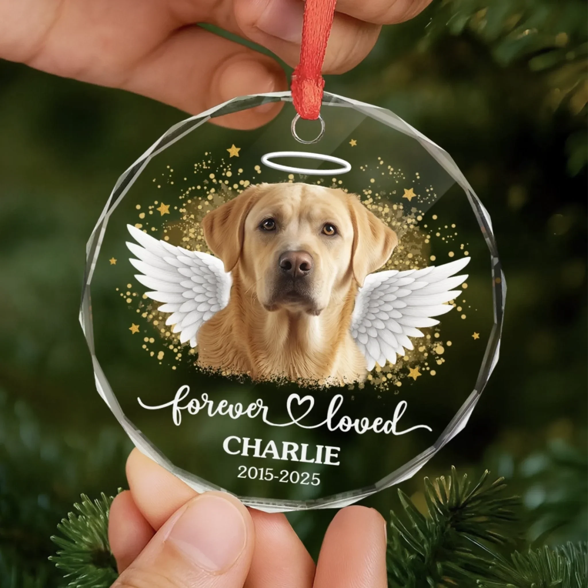 Custom Photo Circle Glass Ornament - Personalized Pet Christmas Memorial Sympathy Gifts For Dogs, Cats - Forever Loved Always Remembered - Image 5