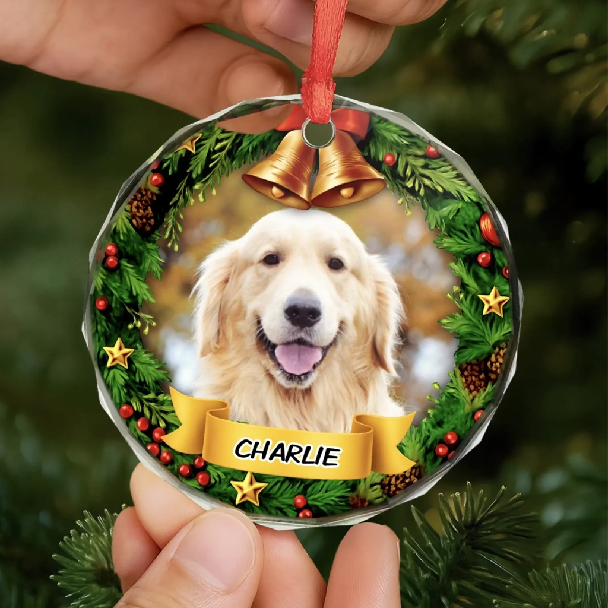 Custom Photo Circle Glass Ornament - Personalized Pet Christmas Memorial Sympathy Gifts For Dogs, Cats - Forever Pawprints On My Heart - Image 5