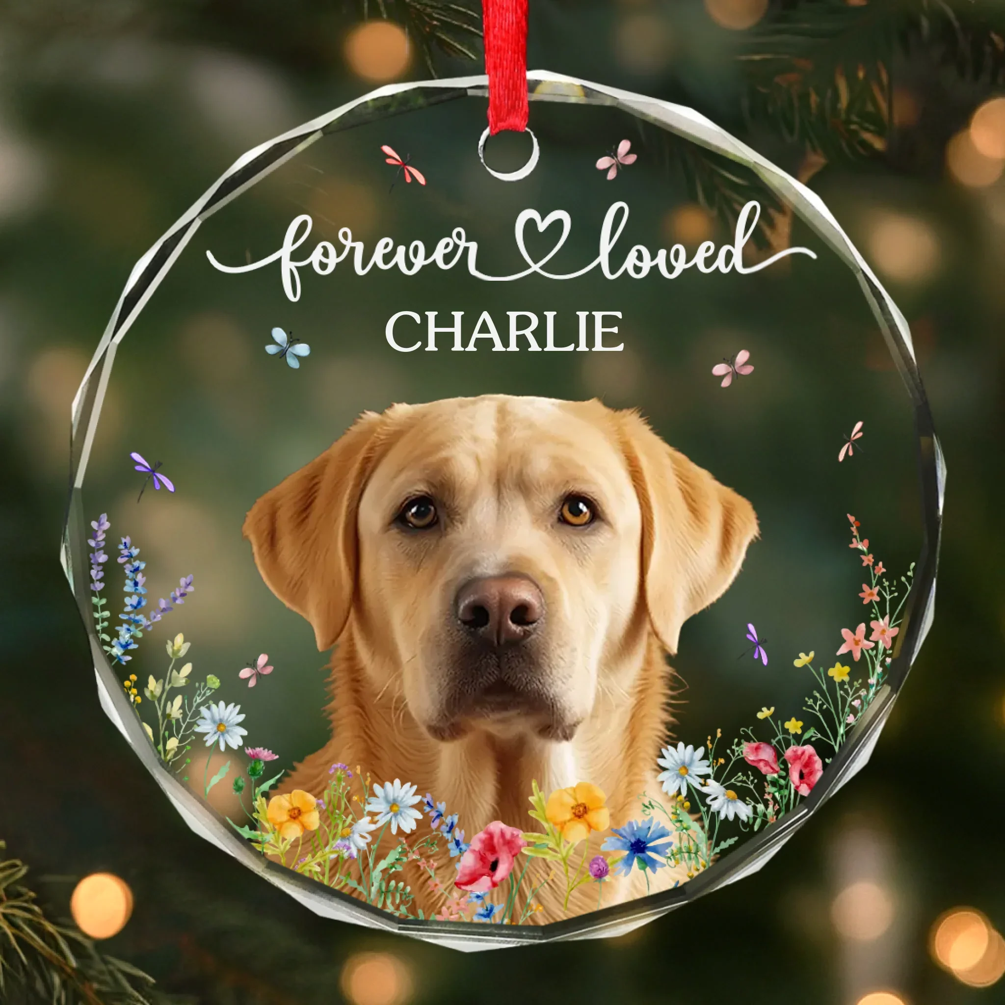 Custom Photo Circle Glass Ornament - Personalized Pet Christmas Memorial Sympathy Gifts For Dogs, Cats - Love That Never Fades - Image 2