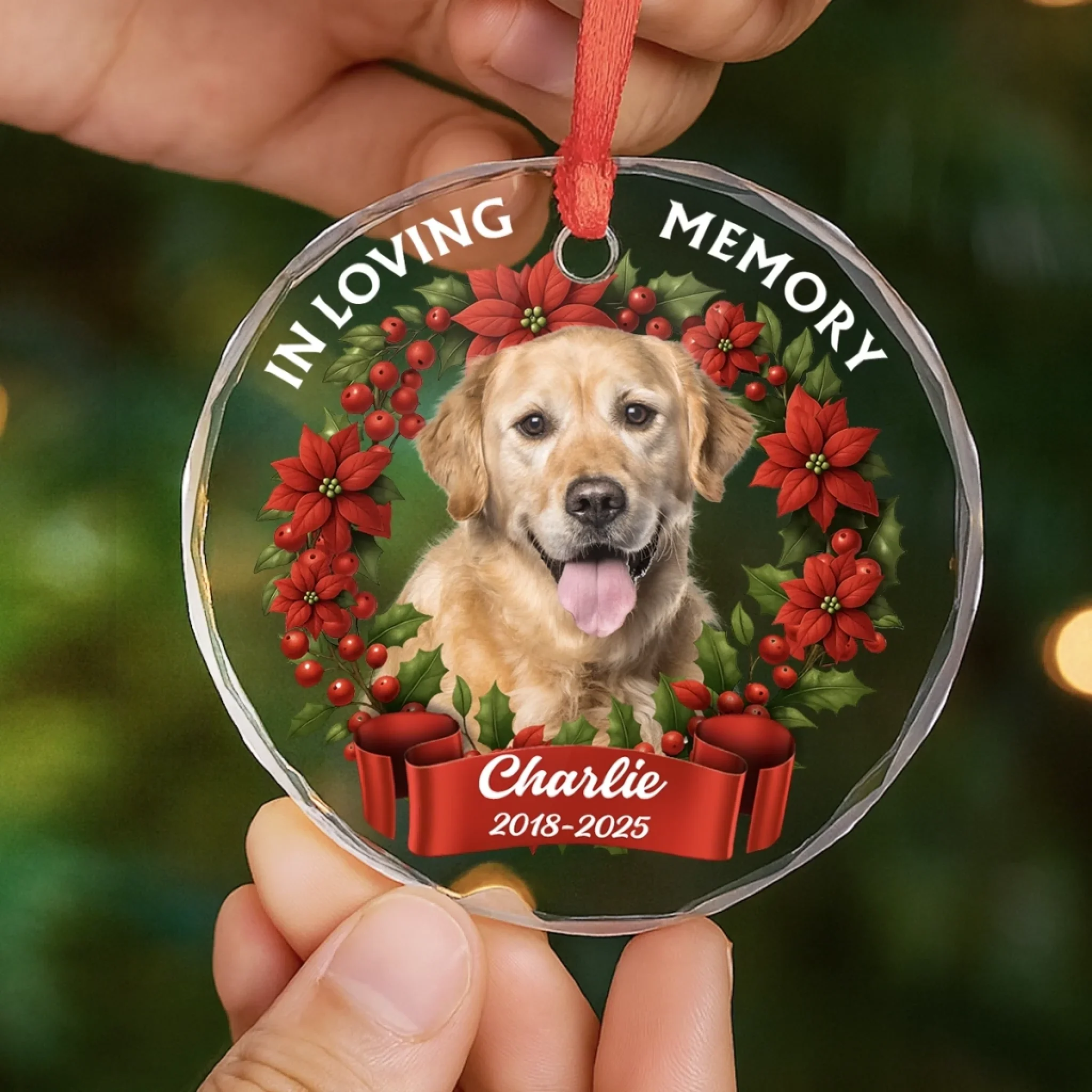 Custom Photo Circle Glass Ornament - Personalized Pet Christmas Memorial Sympathy Gifts For Dogs, Cats - Love You Beyond Time - Image 5